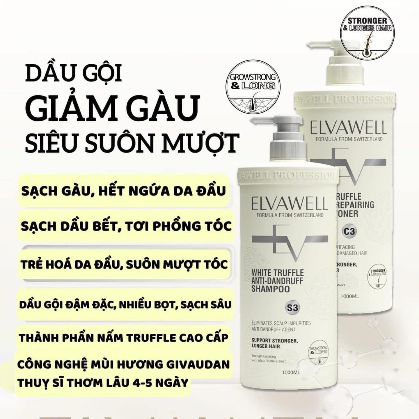 Elvawell White Truffle Anti-Dandruff Shampoo & Repairing Conditioner Set - 1000ml (33.8 fl oz) - Scalp Care for Dry, Itchy Scalp - Sulfate-Free & Hydrating for Daily Hair Care Routine