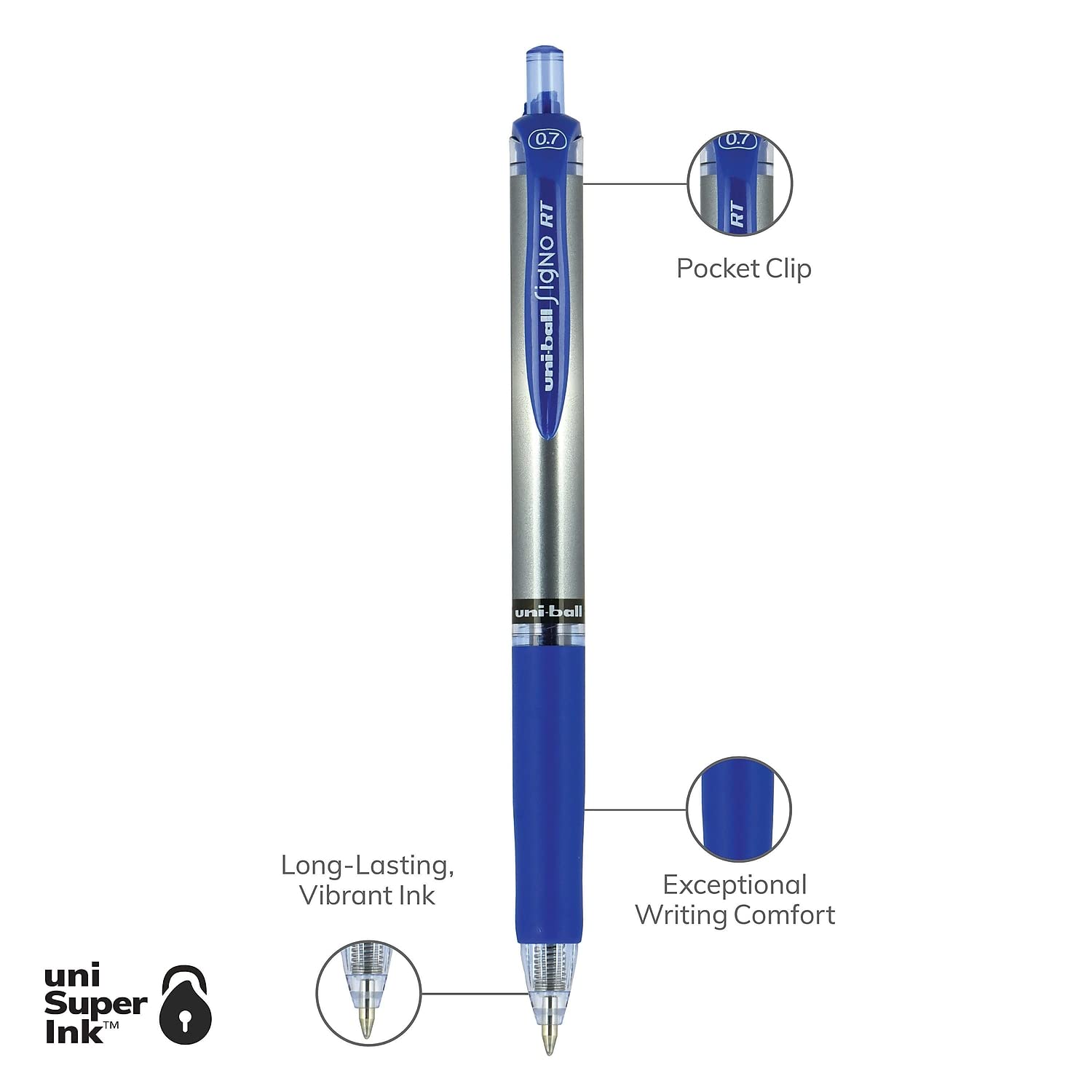 Uni-ball Signo Gel RT Retractable Roller Ball Pen - Medium Point Blue Ink (12-Pack) for Office, School, Note Taking & Gift Giving