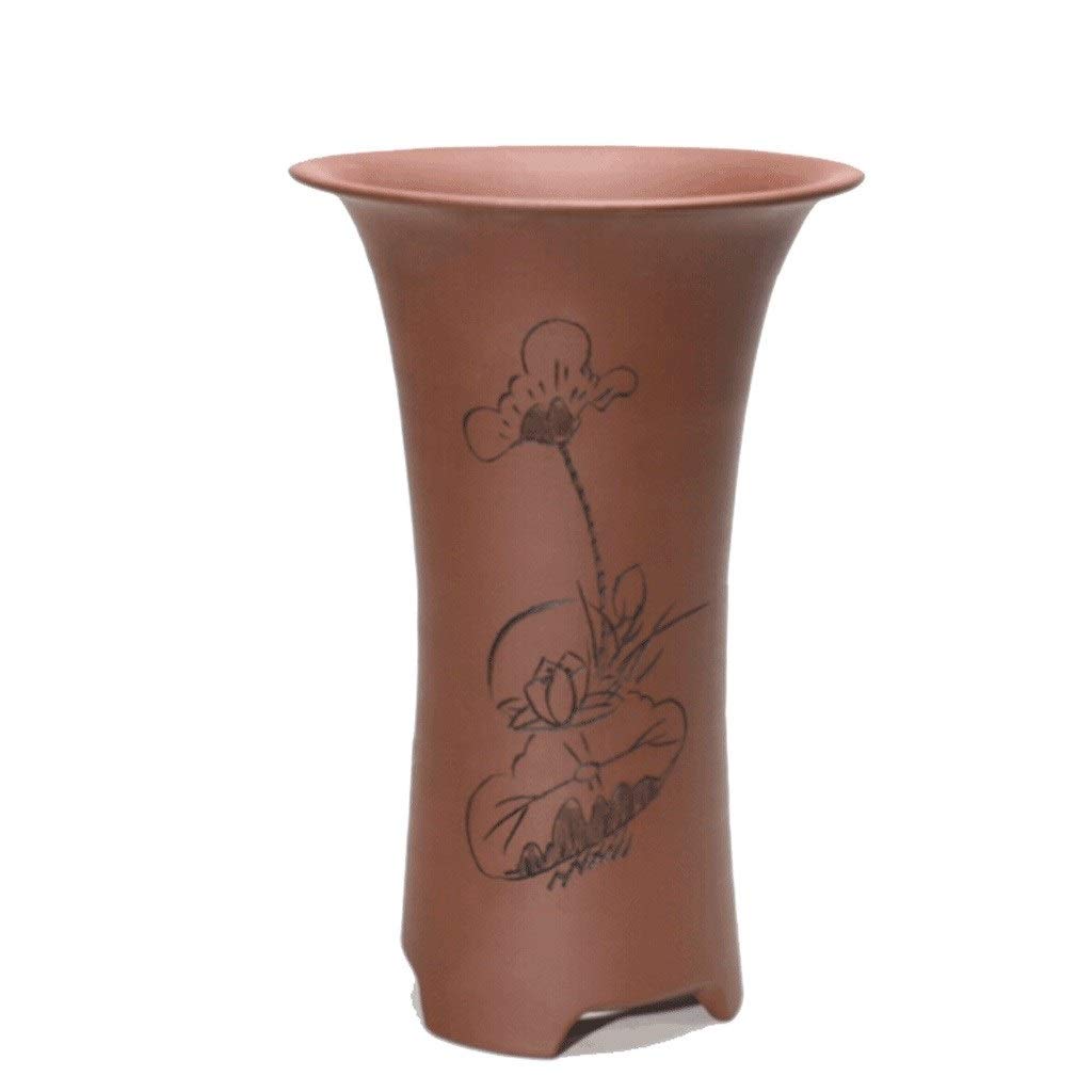 Chinese Style Hand-Painted Ceramic Flower Pot - XL Brown Decorative Plant Pot for Indoor Plants, Living Room, Balcony & Office Decor | Perfect for Home Gardening, Feng Shui Decor & Gift Giving