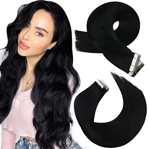 Premium 22 Inch Jet Black Human Hair Tape-In Extensions (20pcs, 50g) - Seamless, Natural Look for Styling & Volume | Perfect for Daily Wear, Parties & Special Events