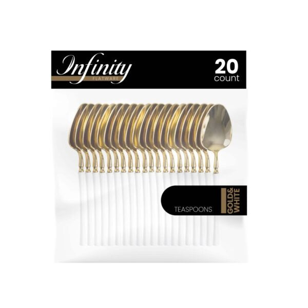Premium Infinity Collection Gold & White Flatware Set - 20-Piece Elegant Dinnerware for Formal Dining, Parties & Special Occasions