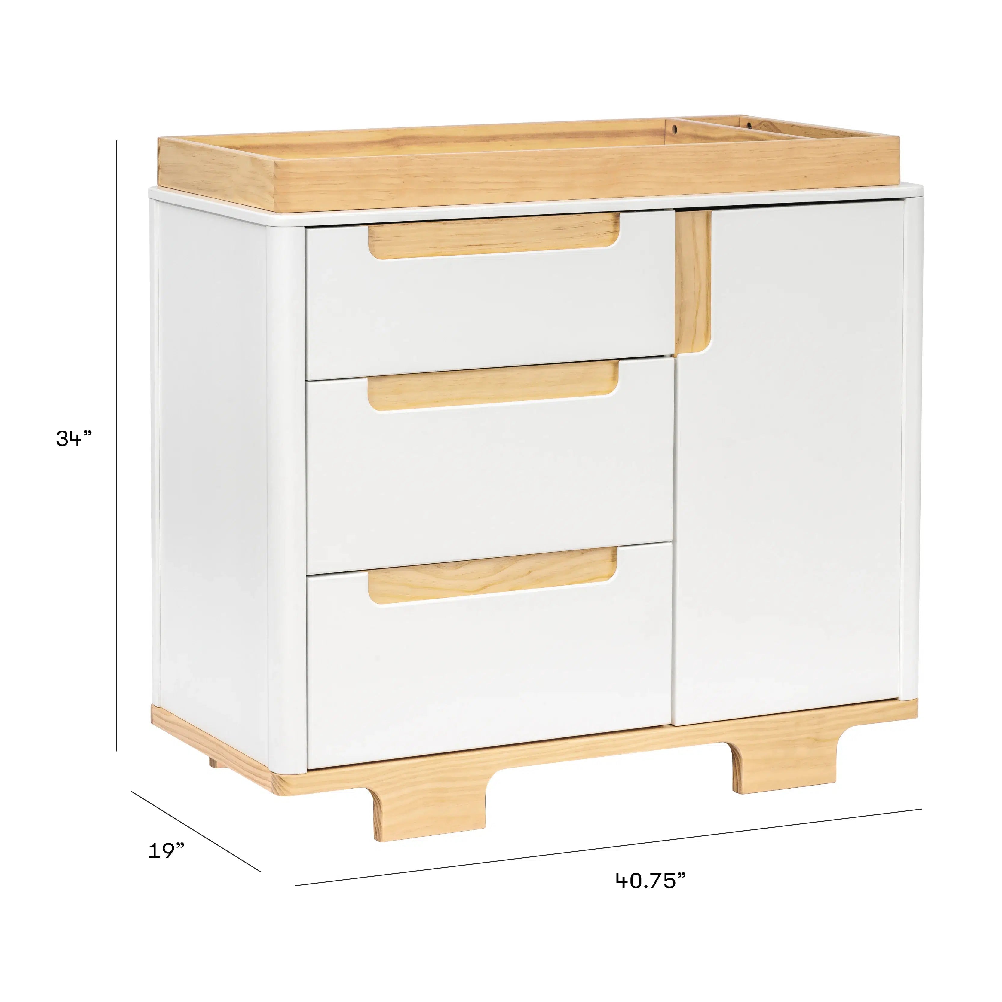 Babyletto Yuzu 3-Drawer Changer Dresser in White & Natural - Nursery Storage Solution for Diapers, Clothes & Baby Essentials