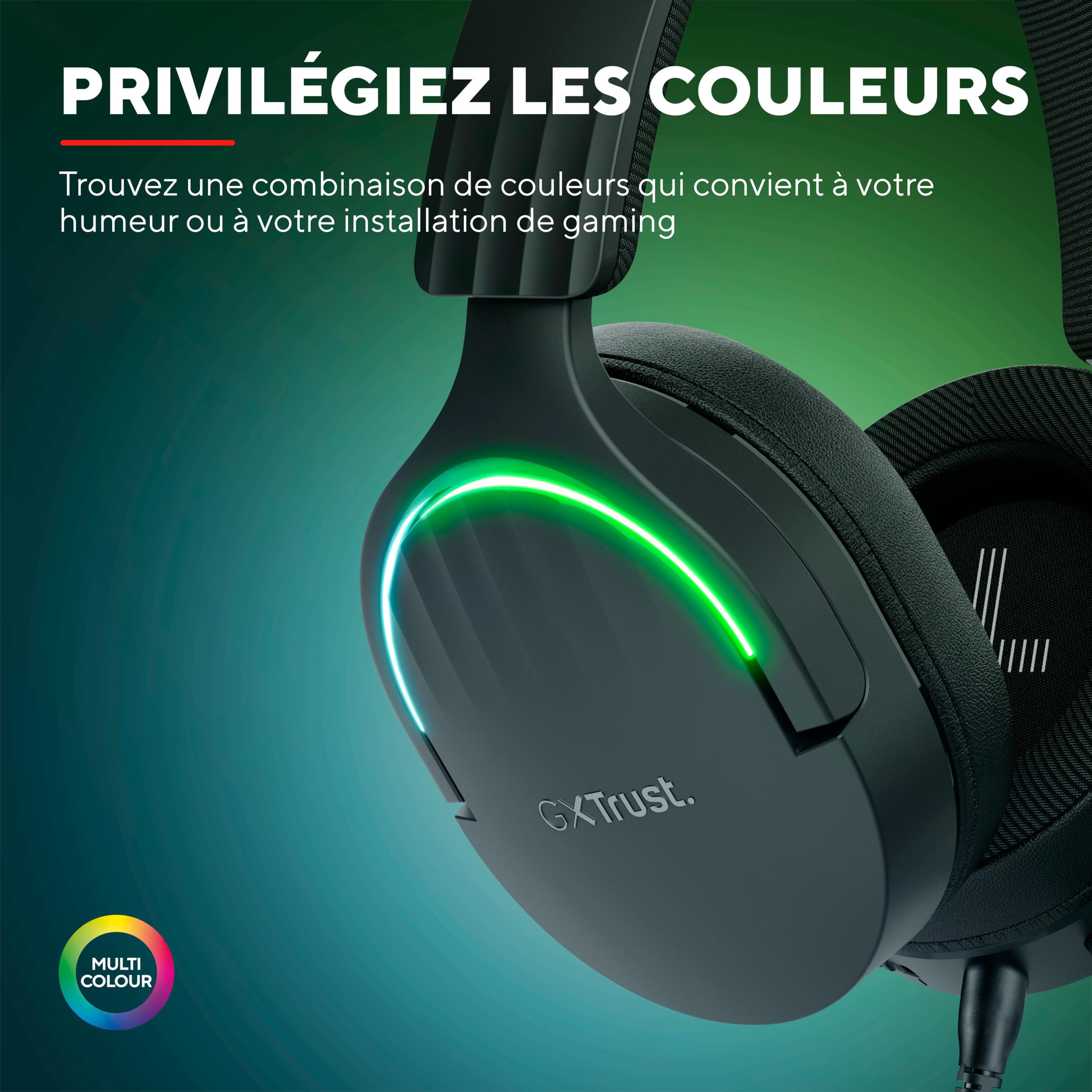 Trust Gaming GXT 490 Fayzo Wired Over-Ear Gaming Headset with 7.1 Surround Sound, 50mm Drivers, RGB Lighting, 85% Recycled Plastics - Noise-Canceling Mic for PC, PS5 (Black) - Perfect for Competitive Gaming & Immersive Audio Experience