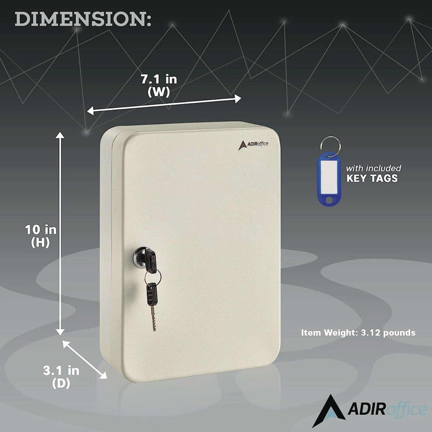 AdirOffice 48-Key Steel Key Cabinet with Secure Key Lock - 7.1