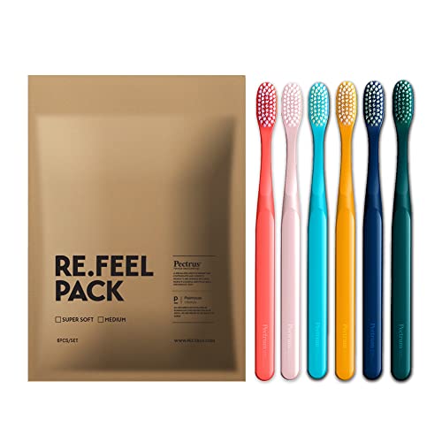 Pectrus Ultra Soft Manual Toothbrushes for Adults & Seniors - Gentle on Sensitive Teeth & Receding Gums - 6 Pack (Medium) - Eco-Friendly Paper Packaging - Perfect for Travel, Daily Oral Care & Sensitive Gum Protection