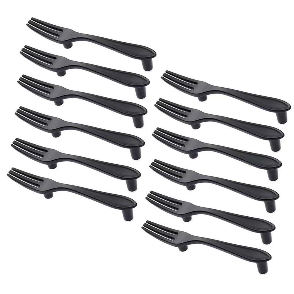 12PCS Black Fork-Shaped Cabinet Handles for Kitchen & Dresser Drawers