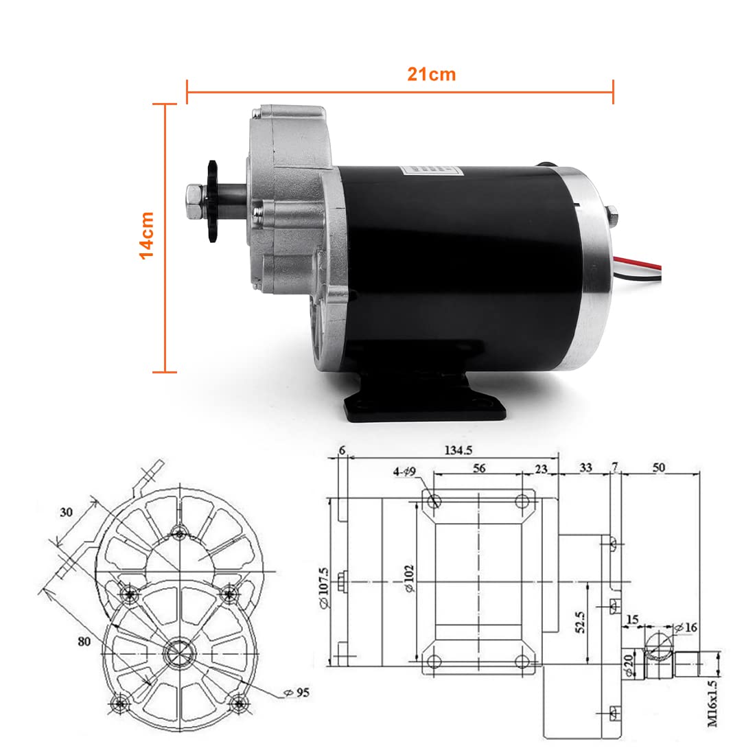24V/36V/48V 450W Electric Rickshaw Motor Kit - DIY 3-Wheel Bicycle Conversion Kit with Brushed DC Motor & Gearbox | Perfect for E-Trike, Pedicab & Cargo Bike Upgrades (24V Upgrade Kit Included)