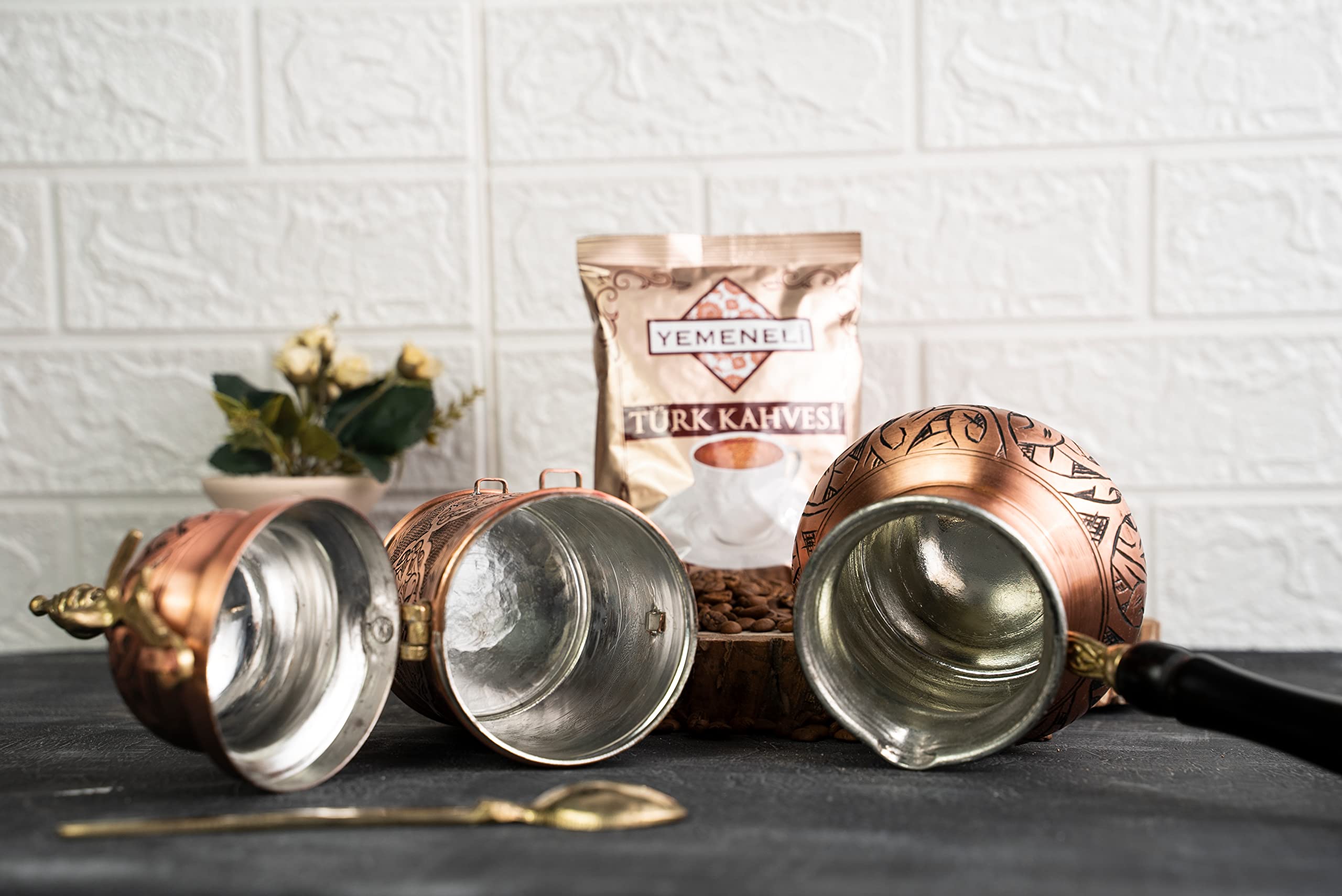 Handmade Solid Copper Coffee Pot and Airtight Canister Set of 2 - Premium Coffee Making Kit for Espresso, Turkish & Pour Over Brewing | Perfect for Home Baristas & Coffee Enthusiasts