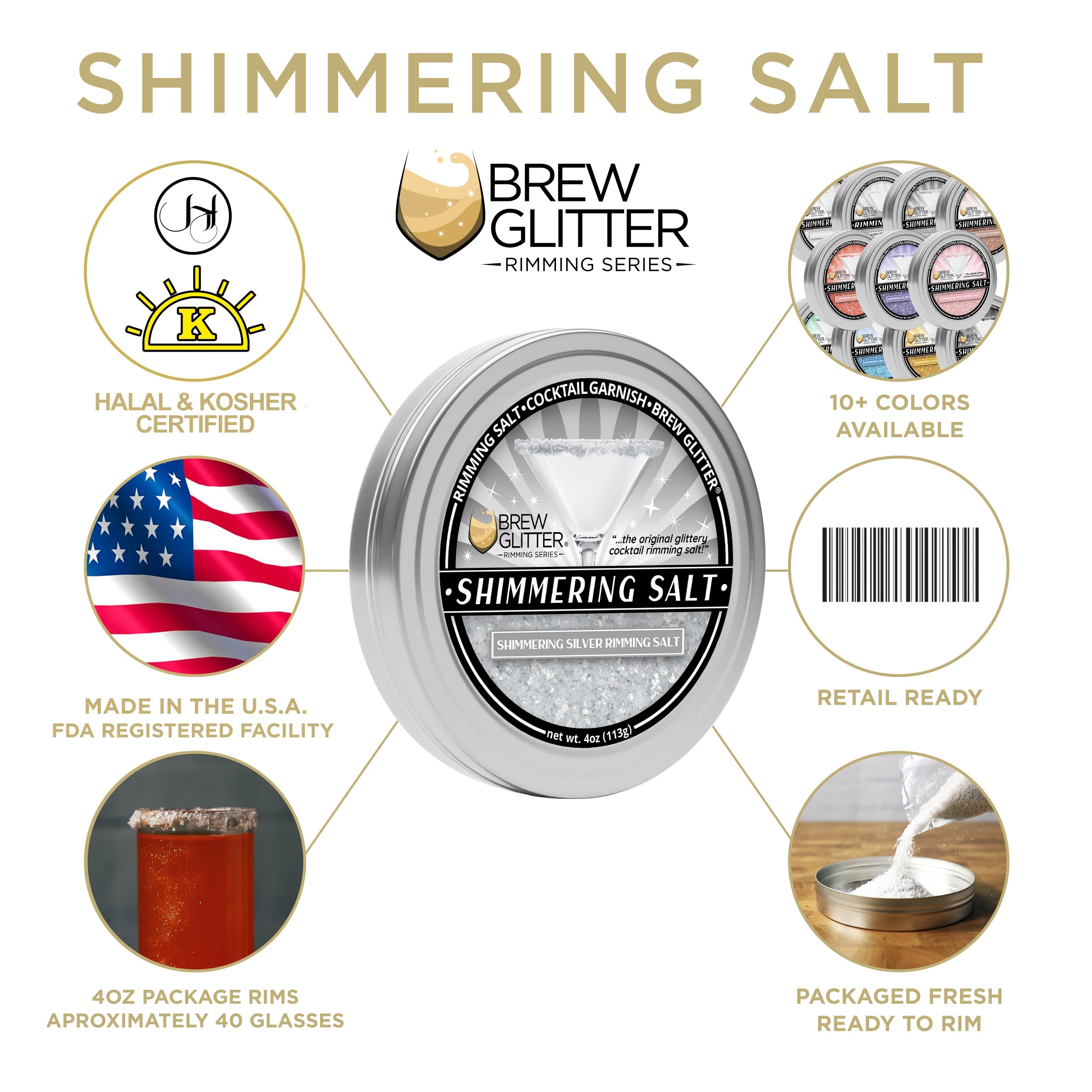 Edible Silver Glitter for Drinks - Shimmering Rimming Salt (1LB, Resealable Bag) - Perfect for Cocktails, Margaritas & Beverage Garnish at Parties & Bars