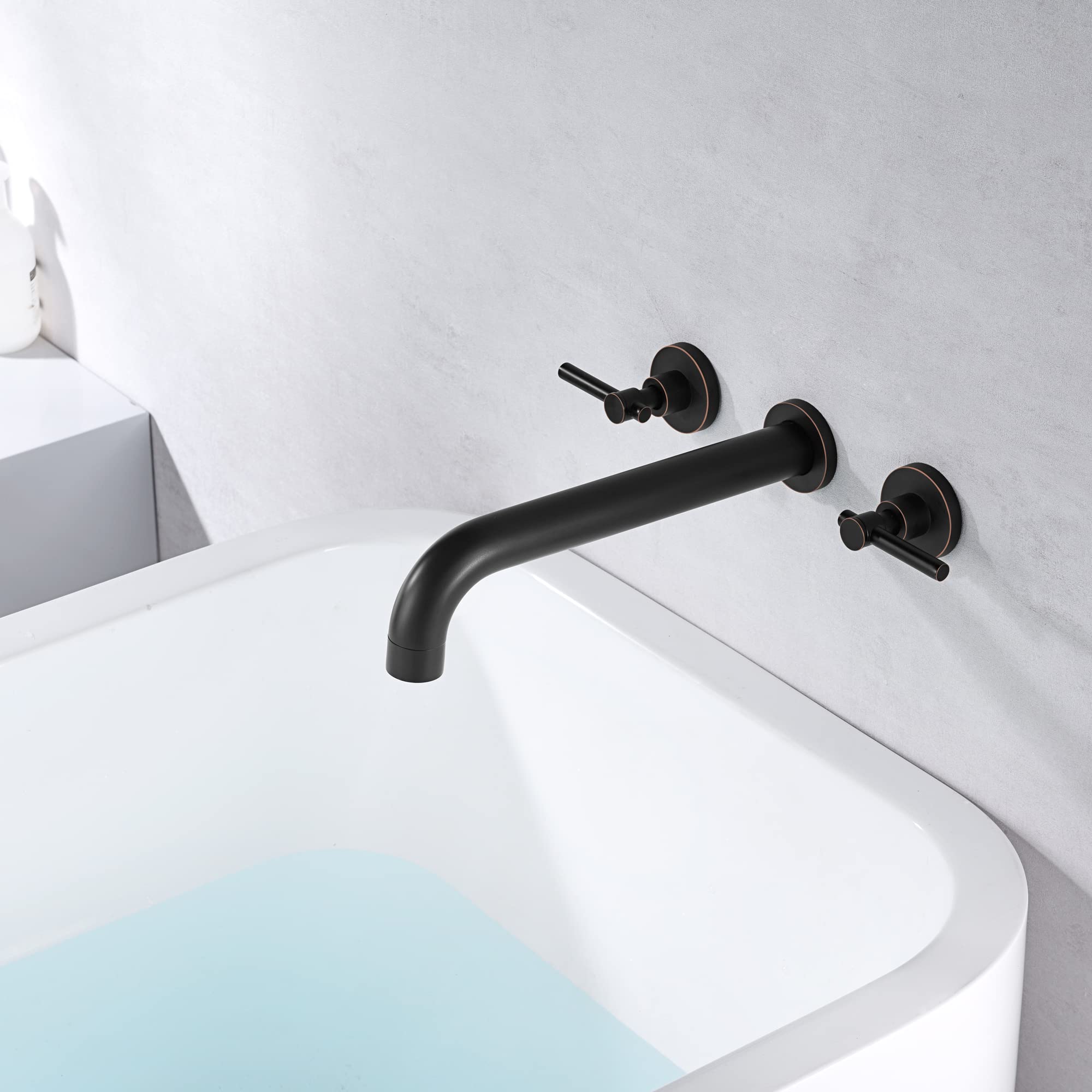 Sumerain Oil Rubbed Bronze Wall Mount Bathtub Faucet Set with Two Handles and Rough-in Valve - Perfect for Modern Bathroom Renovation and Spa-Like Soaking Experience