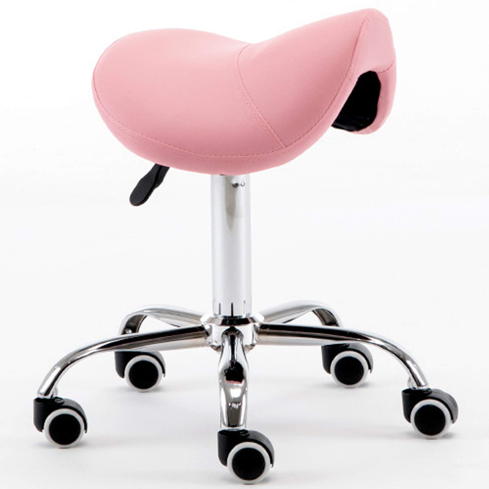 Yogafa Adjustable Hydraulic Rolling Stool with Wheels - Pink Saddle Chair for Medical, Massage, Salon, Kitchen, Spa & Drafting - Backless Ergonomic Stool for Professionals & Home Use