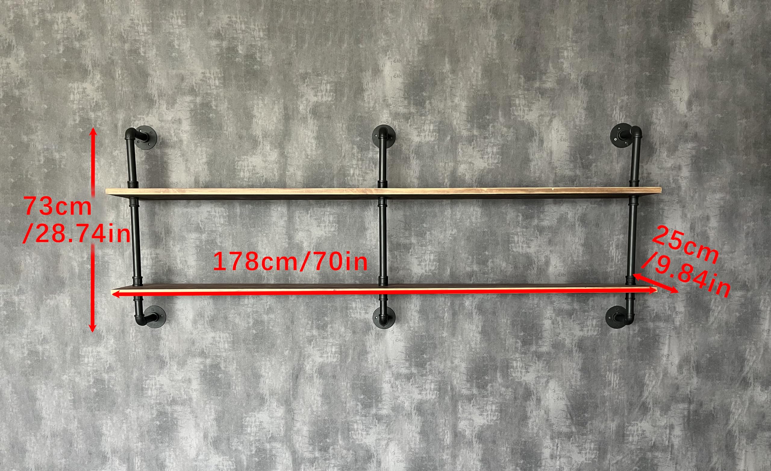 70 Inch Floating Shelves Wall Mounted - Industrial Pipe Bookshelf with Real Wood Planks | Rustic Farmhouse Style for Kitchen, Bar & Living Room Decor