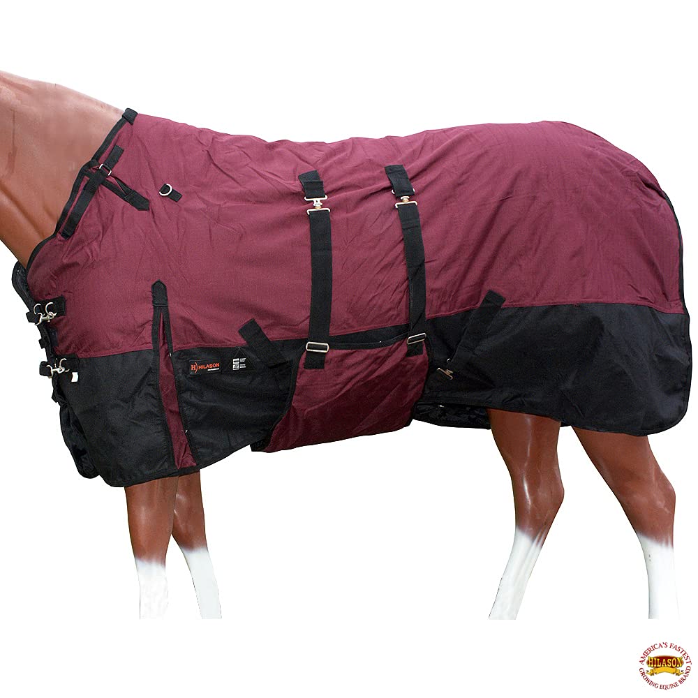 HILASON 1200D Winter Waterproof Poly Horse Blanket with Belly Wrap - Heavy Duty Turnout Blanket for Horses 74 Inch - Ideal for Cold Weather, Rain & Snow Protection | Perfect for Stables, Trail Riding & Outdoor Activities