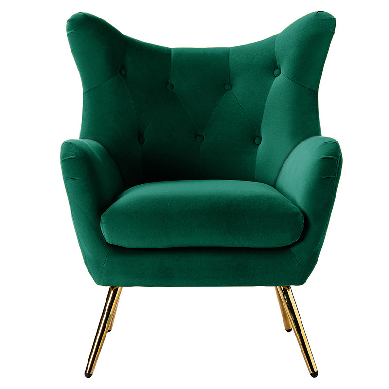Luxury Isabelle Wingback Velvet Upholstered Armchair - High Back Accent Chair with Sturdy Metal Legs for Living Room, Bedroom & Office Decor