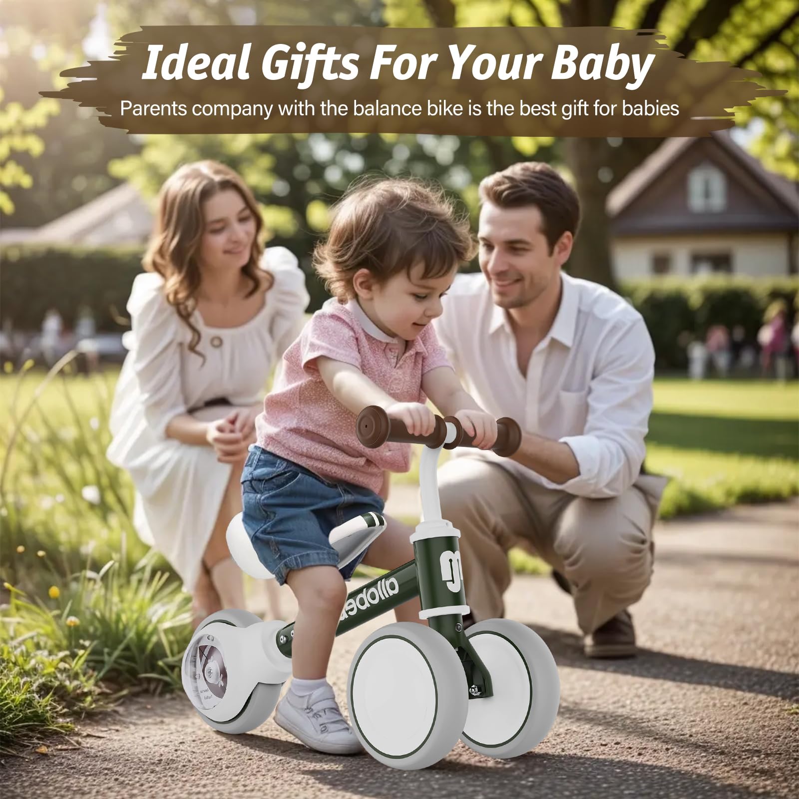 Allobebe Baby Balance Bike for Toddlers 12-36 Months - Adjustable Seat, Silent Soft 3 Wheels - First Bike Training from Standing to Running - Perfect Gift for 1 Year Old Girls - Indoor & Outdoor Play, Park Rides, Early Childhood Development