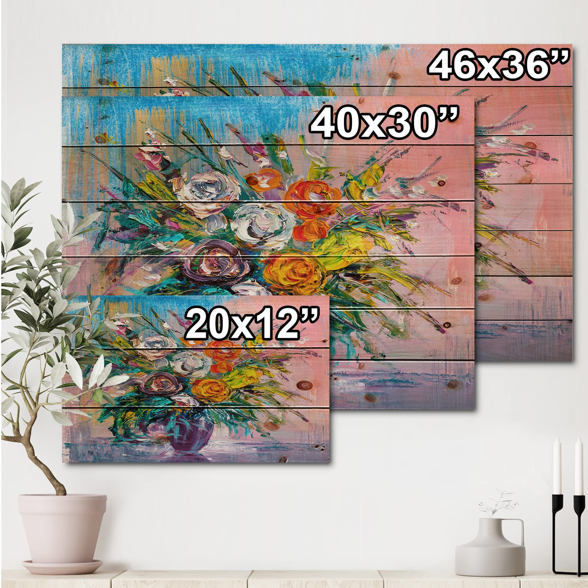 DesignQ Vibrant Floral Wood Wall Decor - Traditional Large Floral Wall Art Panel Printed on Natural Pine Wood - Perfect for Living Room, Bedroom & Home Office Decor
