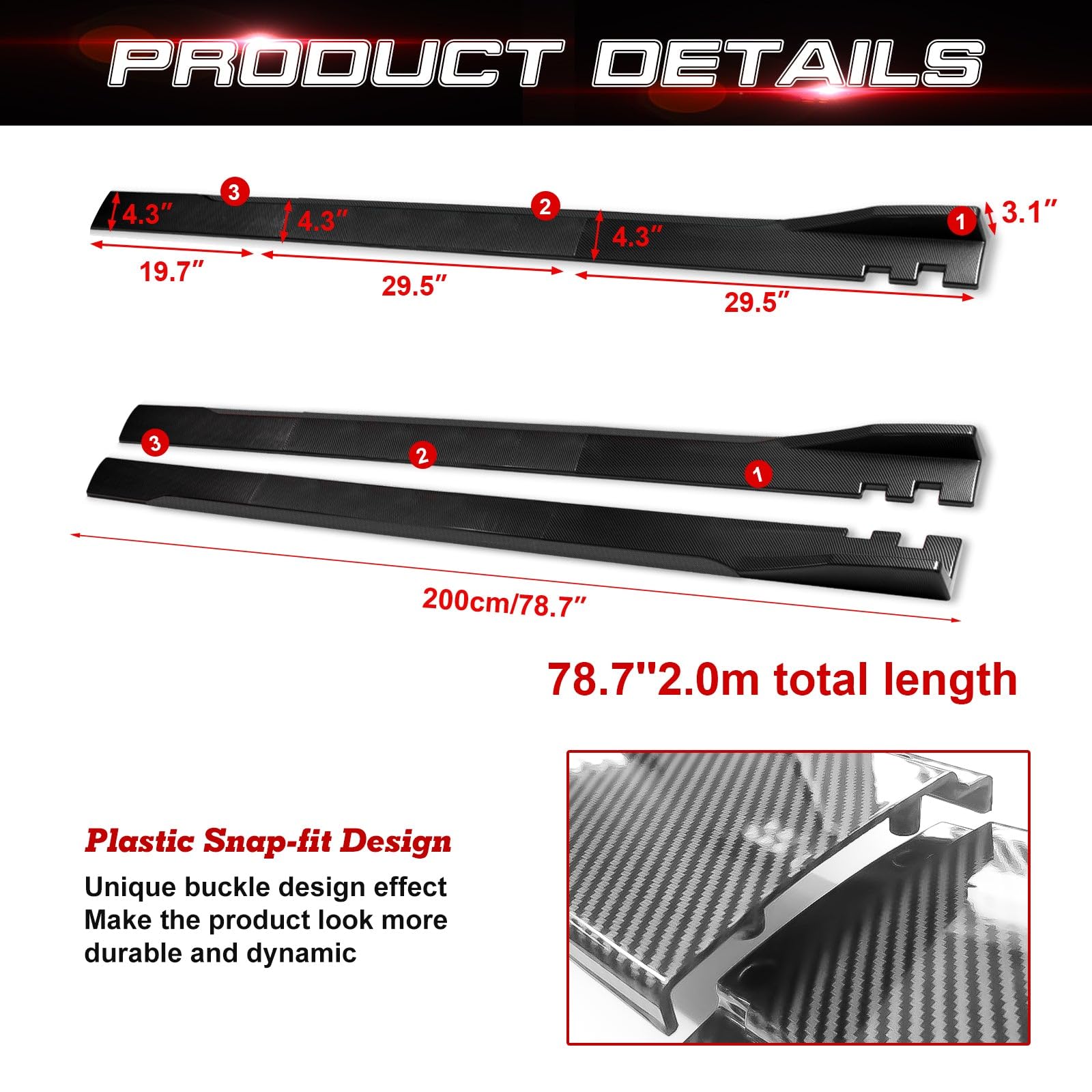 Universal Fit Car Side Skirts - Rocker Panel Protector with Splitter Winglets & Diffuser Bottom Line Extension Body Kit | Durable Protection & Enhanced Style for Sedans, Coupes & Sports Cars | Perfect for Daily Driving & Car Shows