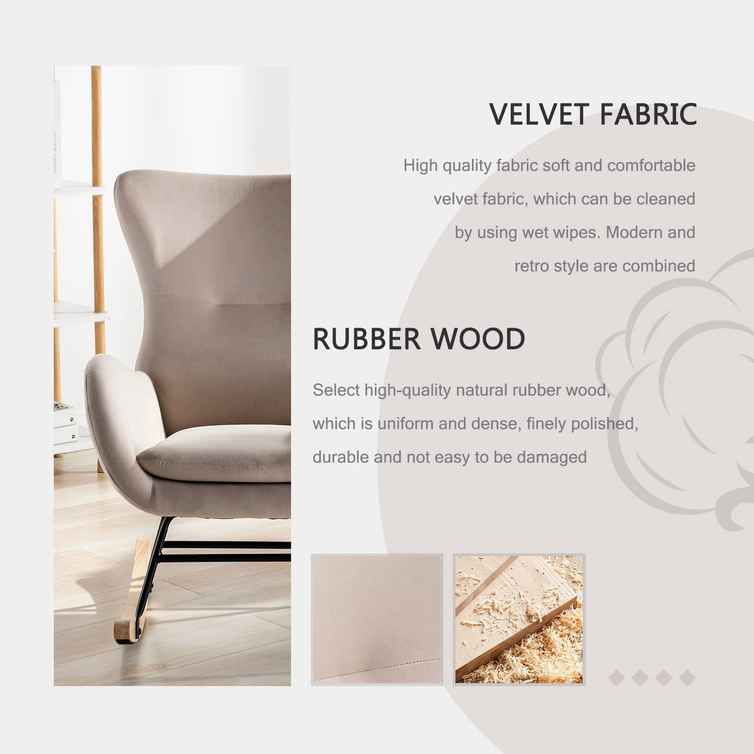 Modern Rocking Glider Chair for Nursery - High Back Support & Padded Armrests - Plush Upholstered Accent Chair for Living Room, Bedroom (Beige) | Perfect for Breastfeeding, Reading Nook & Nursery Decor