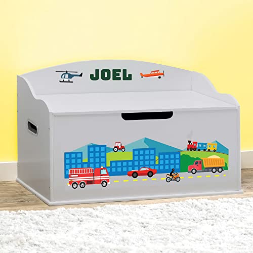 Personalized Dibsies Creative Wonders Toy Box for Kids - Cars, Trucks, Planes & Trains Collection in Dream Cloud Grey | Perfect for Nursery Storage, Playroom Organization & Gift Giving