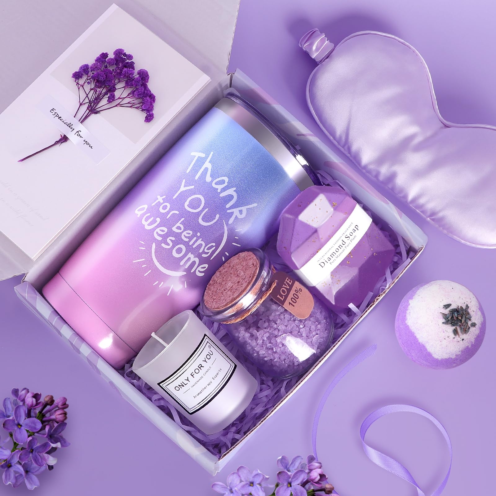 Lavender Spa Gift Basket Set for Women - Relaxing Birthday Gifts for Her, Mom, Sister, Wife, Girlfriend or Coworker | Unique Thank You Present with Aromatherapy Essentials | Perfect for Self-Care, Stress Relief & Special Occasions