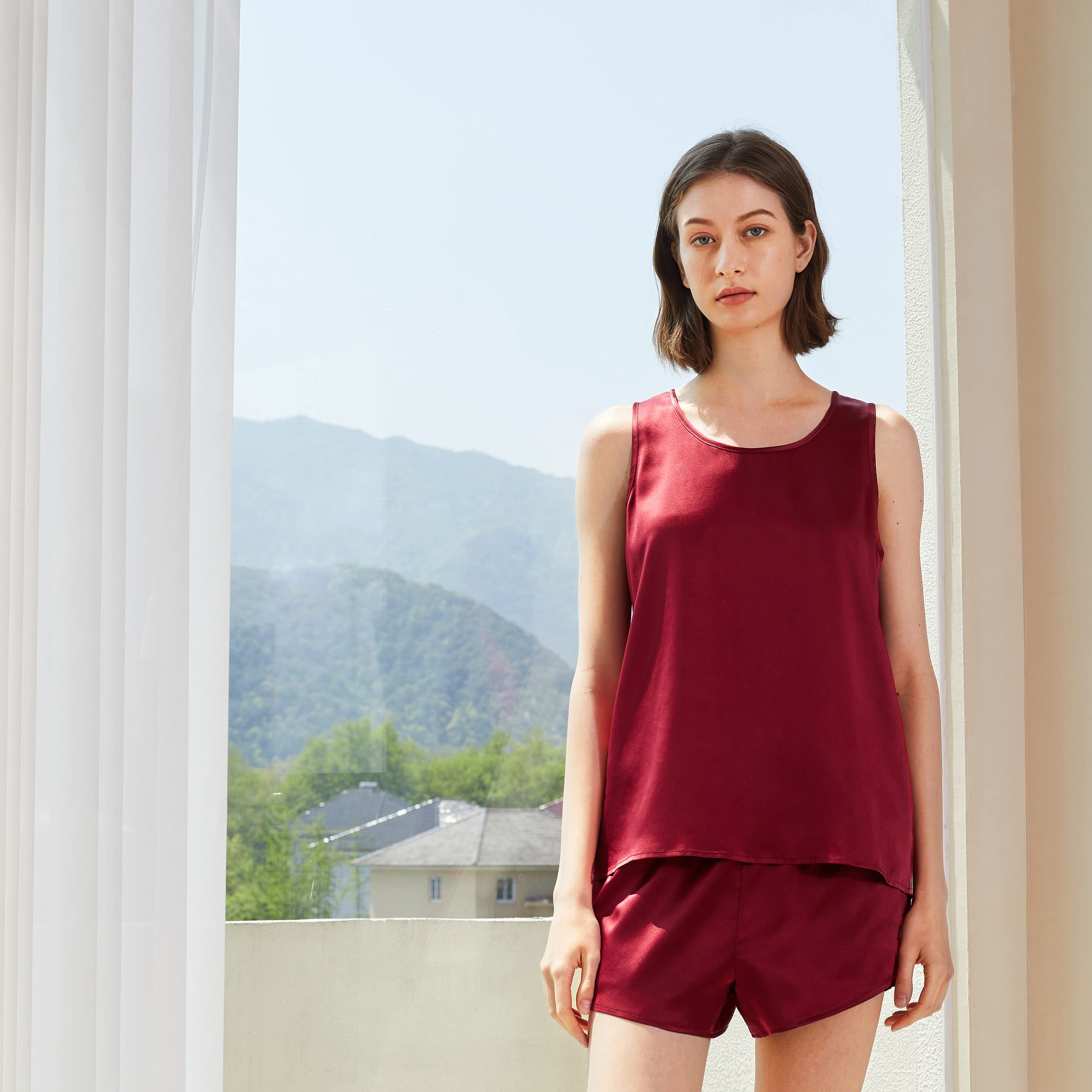 Mommesilk 100% Pure Silk Pajama Set for Women - Sleeveless Shorts Sleepwear | Machine Washable & Breathable | Perfect for Summer Nights & Lounge Wear