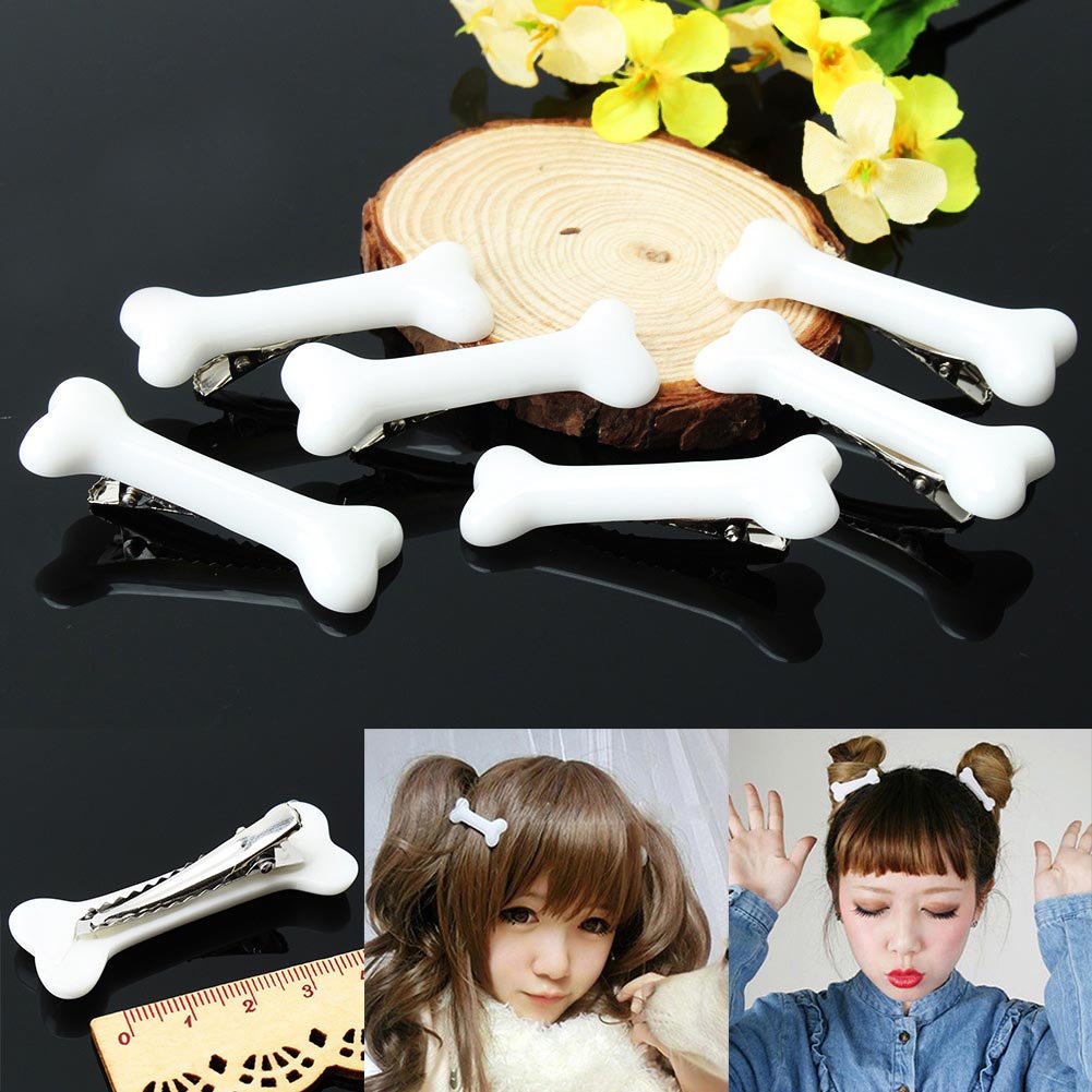 6 Pcs White Dog Bone Hair Clips for Women & Girls - Cute Halloween Cosplay Party Hair Accessories - Perfect for Costume Parties, Pet Lovers & Themed Events