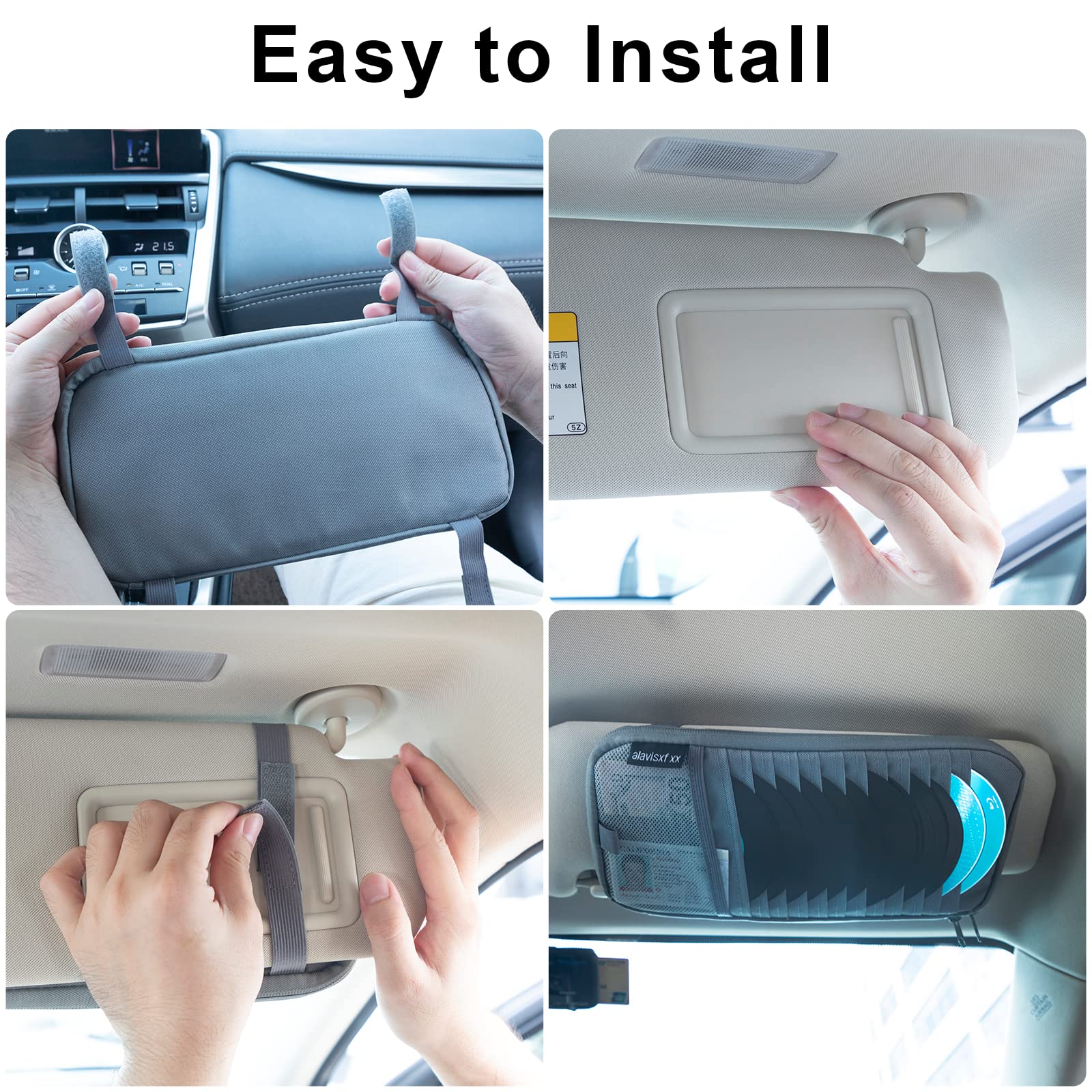 Alavisxf XX Car CD Holder - Large Capacity 12-Sleeve Visor Organizer with Mesh Pocket, Pen Holder & Inner Pocket for CDs, DVDs & Accessories - Perfect for Road Trips & Commuting (Grey)