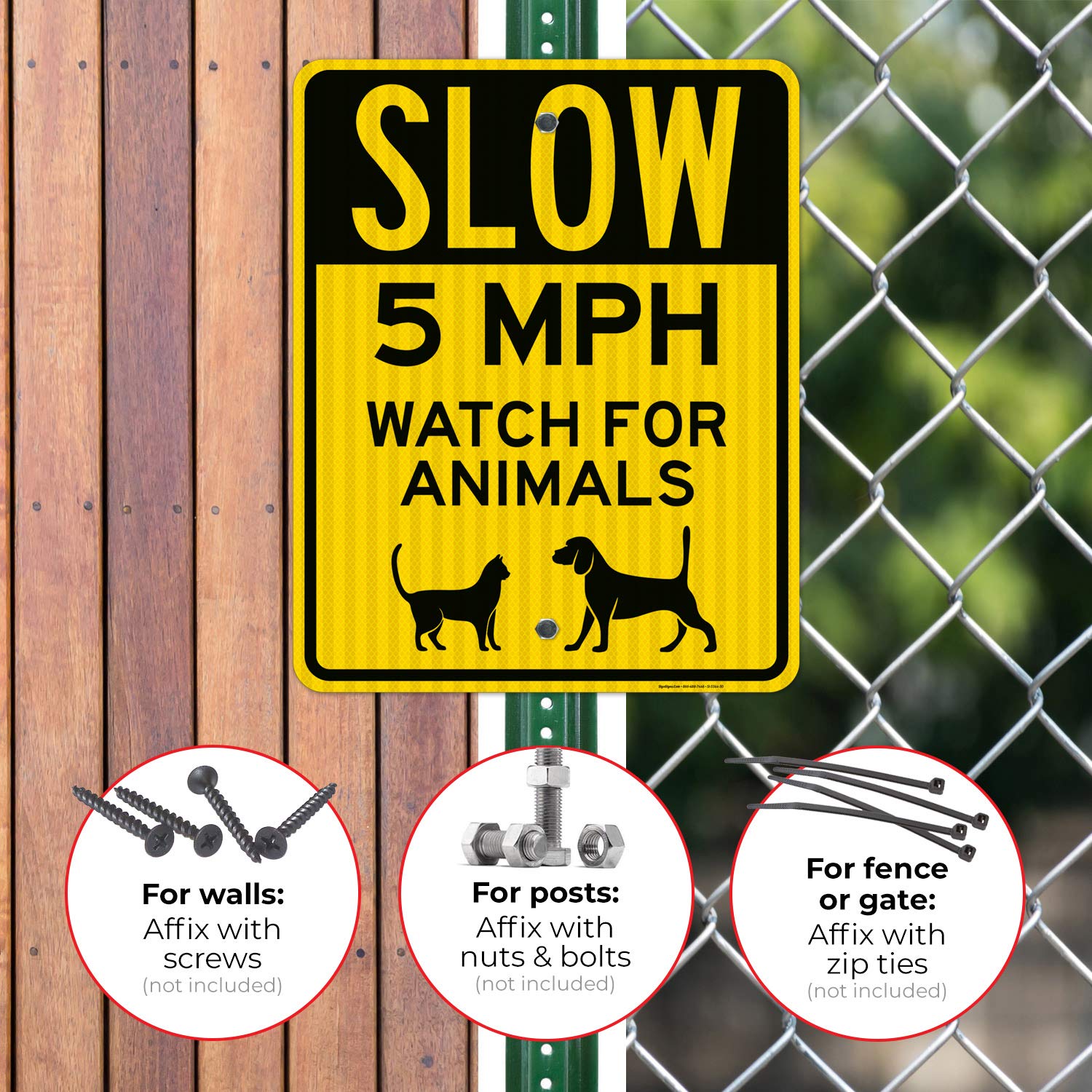Slow 5 MPH Watch for Animals Sign - 24x30 Inches Reflective Traffic Sign | 3M EGP .080 Aluminum, Fade Resistant | Indoor/Outdoor Use, Made in USA | Perfect for School Zones, Residential Areas & Wildlife Crossings