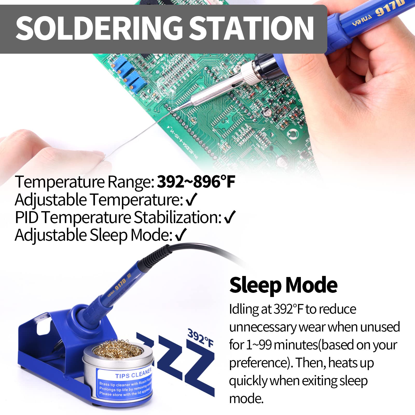 YIHUA 853D 2A USB Professional Soldering Station with Rework & Power Supply | Includes 928D-III High Power Soldering Iron, Cleaning Kit & Accessories | Perfect for Electronics Repair, DIY Projects & PCB Work
