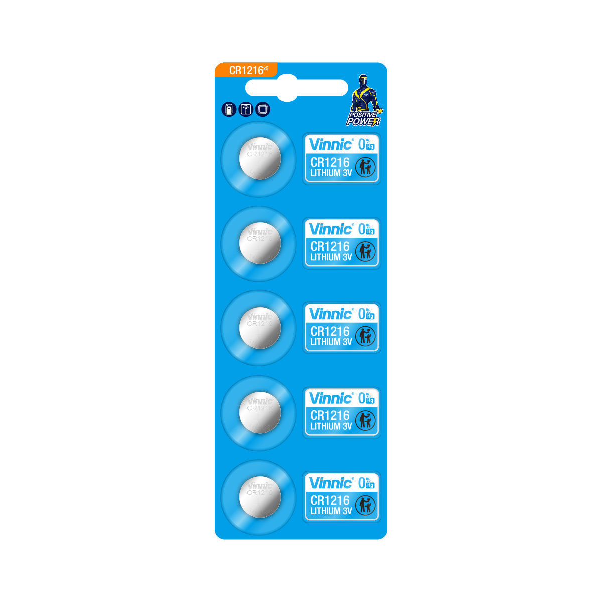 Vinnic CR1216 3V Lithium Button Cell Battery - 5 Pack - Long Lasting Power for Watches, Calculators, and Key Fobs