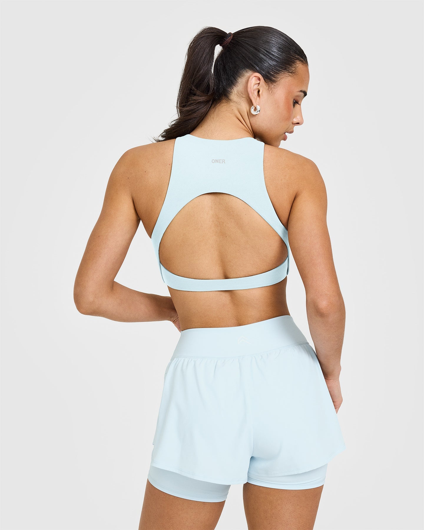 SoftMotion™ High Neck Sports Bra for Women - Breathable & Supportive Workout Top in Cloud Blue | Perfect for Yoga, Running & Gym