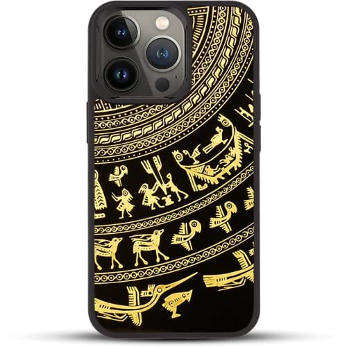Premium Handcrafted Dong Son Drum iPhone 13 Pro Case with 24K Gold Accents - Includes Tempered Glass Screen Protector & Aluminum Lens Cover (Classic Black) | Perfect Gift for Art Lovers & Cultural Enthusiasts