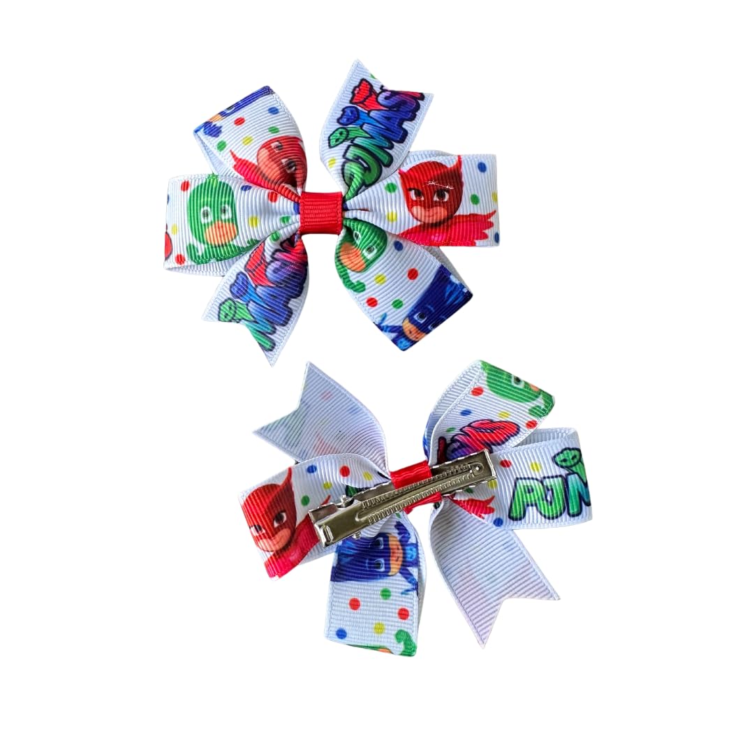 Super Hero Cartoon Inspired Hair Bows (2-Pack) - Kids Hair Accessories for Dress Up & Cosplay - Perfect for Birthday Parties, Halloween Costumes & Superhero Themed Events