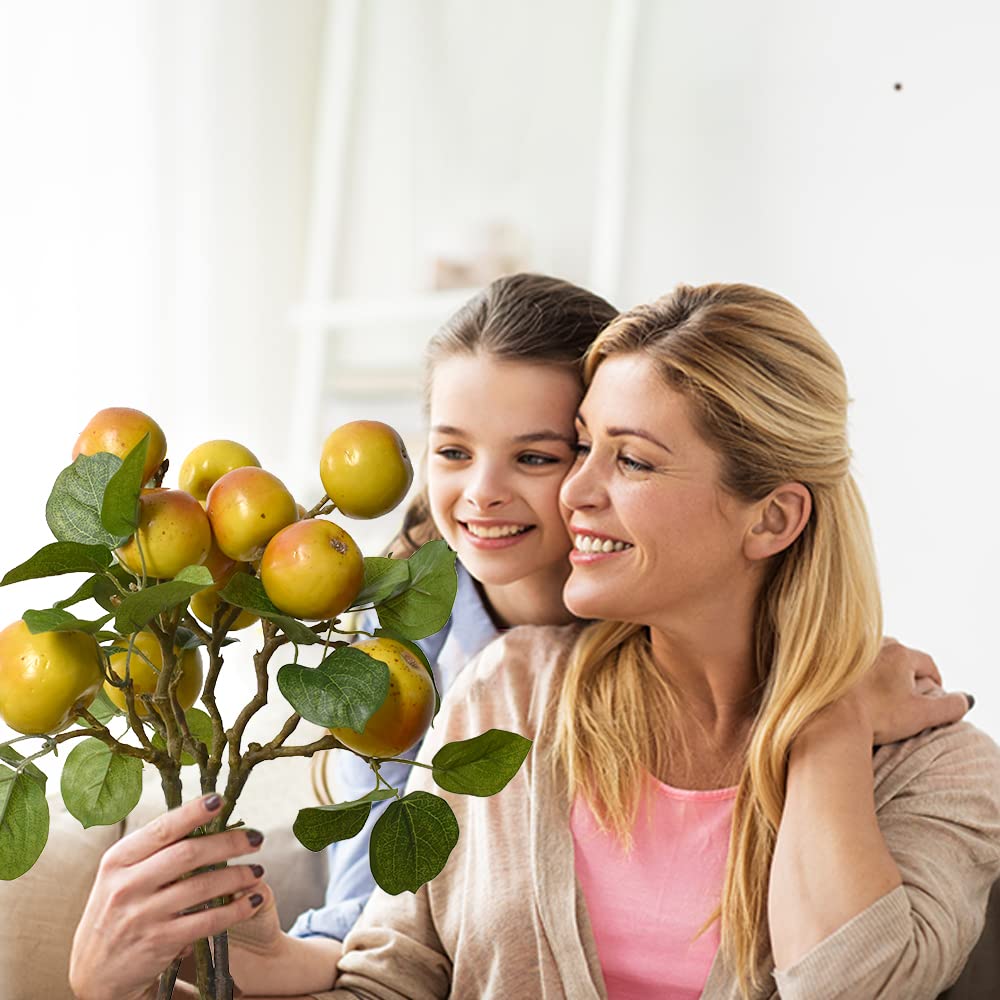 Lifelike Artificial Apple Branches - Highly Realistic Fake Fruit Stems for Vase Filler, Home Decor, Wedding & Party Centerpieces (2 Pack) - Perfect for Farmhouse, Rustic & Modern Interior Design