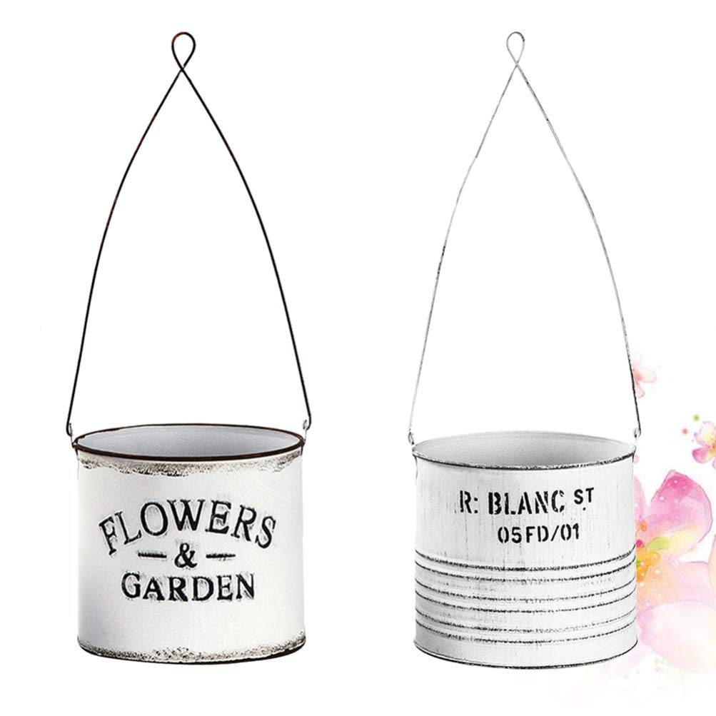 DOITOOL Galvanized Metal Wall Planter Set of 2 - Rustic Hanging Wall Vase & Flower Bucket Holder for Succulents, Plants - Farmhouse Home & Office Decor for Living Room, Kitchen, Garden