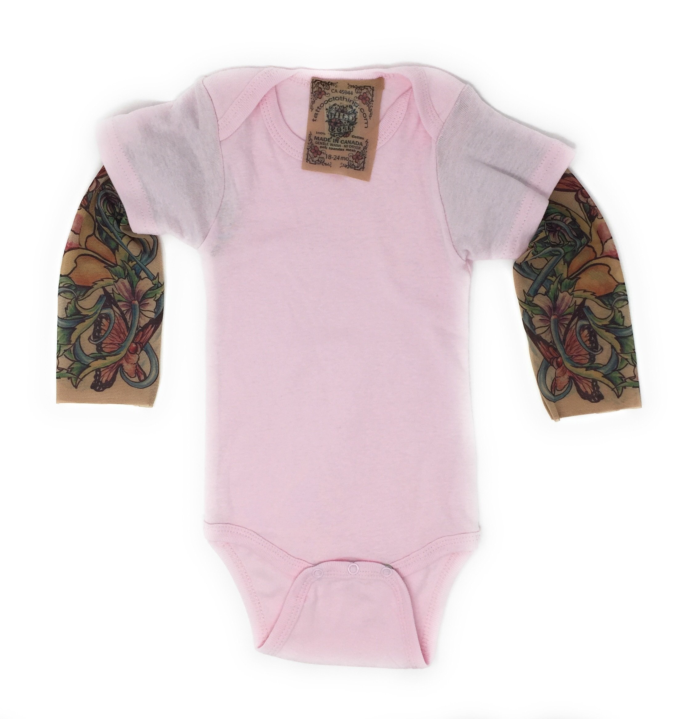 Wild Rose Baby Girls' Tattoo Sleeve Shirt with Butterfly Print - Pink Floral Fashion Top for Toddlers | Perfect for Birthday Parties, Photo Shoots & Casual Outings