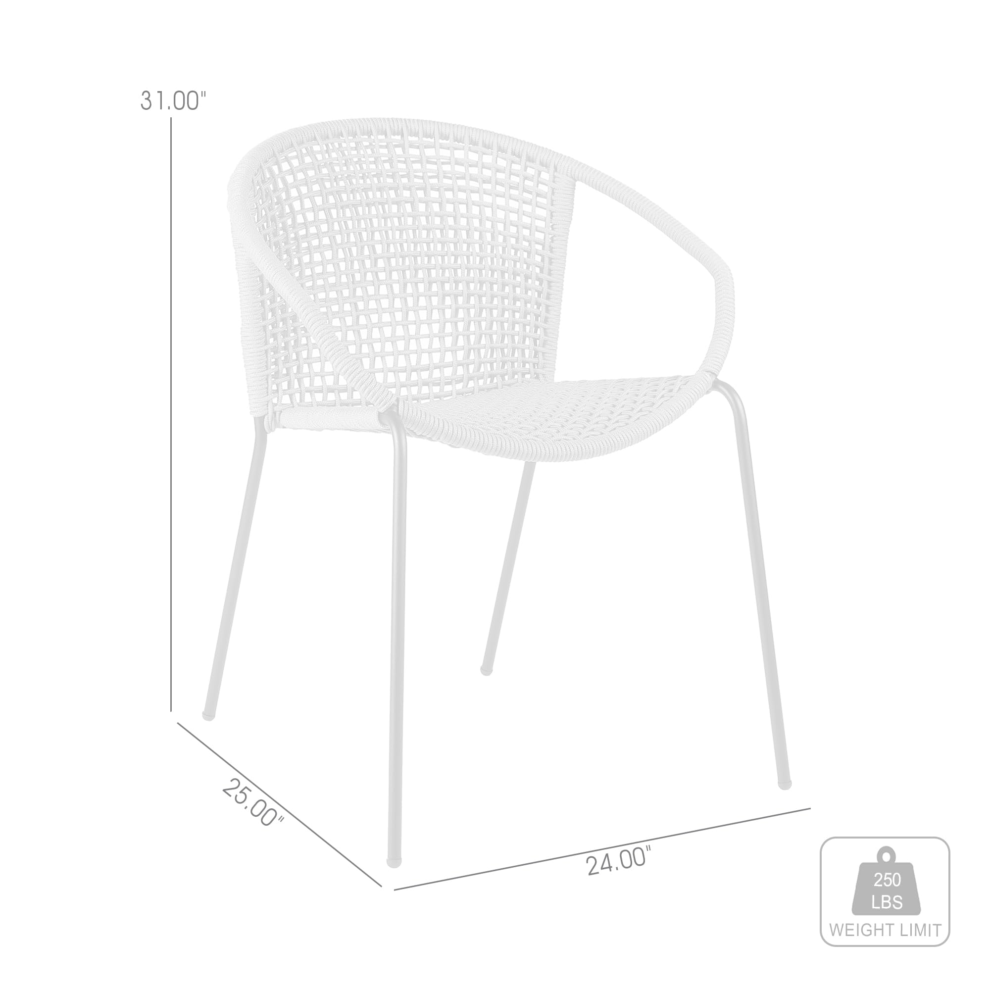 Armen Living Modern Stackable Steel Dining Chair Set of 2 - Indoor Outdoor Patio Furniture with Brick Red Rope - Perfect for Backyard, Garden & Small Space Dining