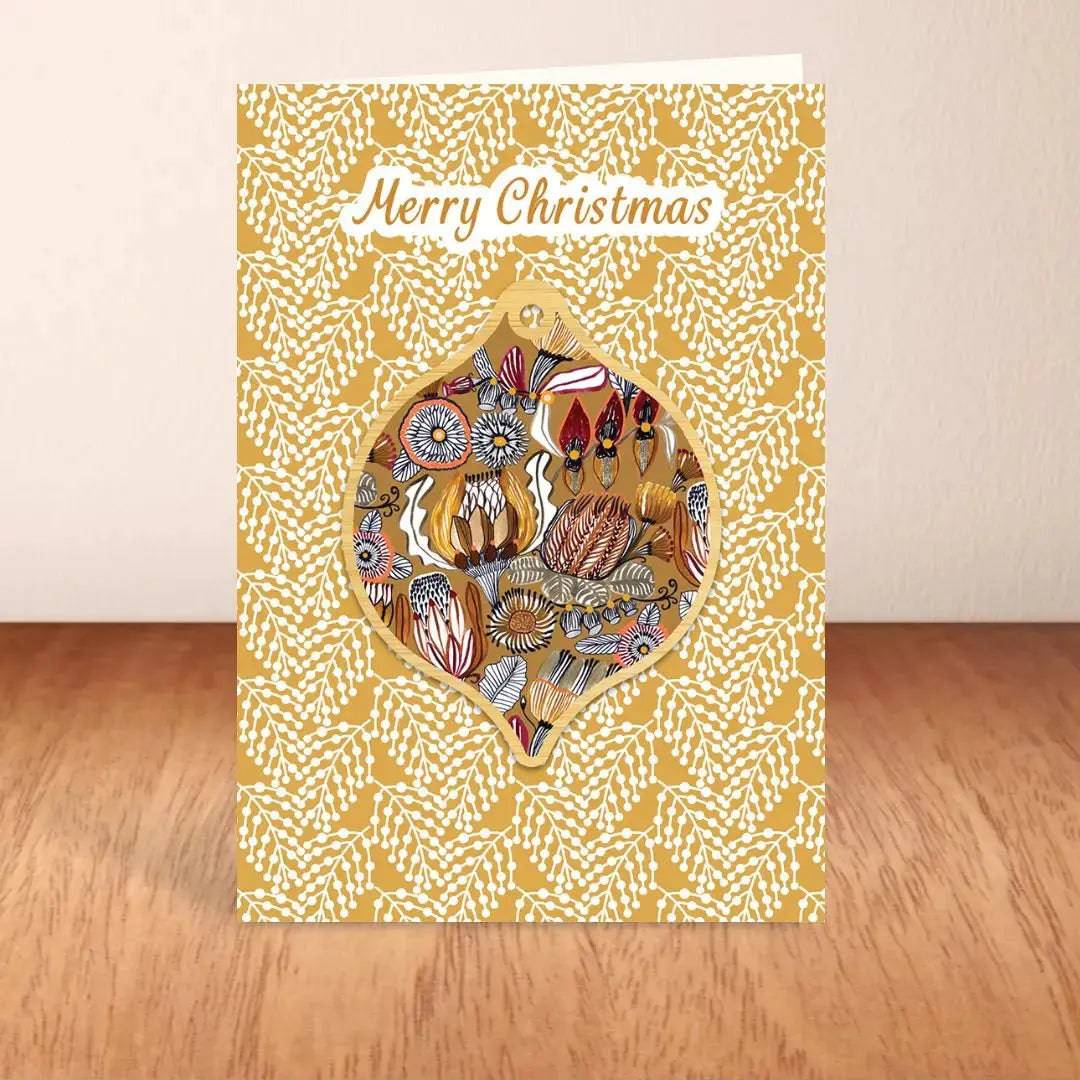 Australian Native Flowers Christmas Card & Bauble - Handmade Holiday Greeting Card with Floral Design - Perfect for Xmas Gifts, Home Decor & Festive Celebrations