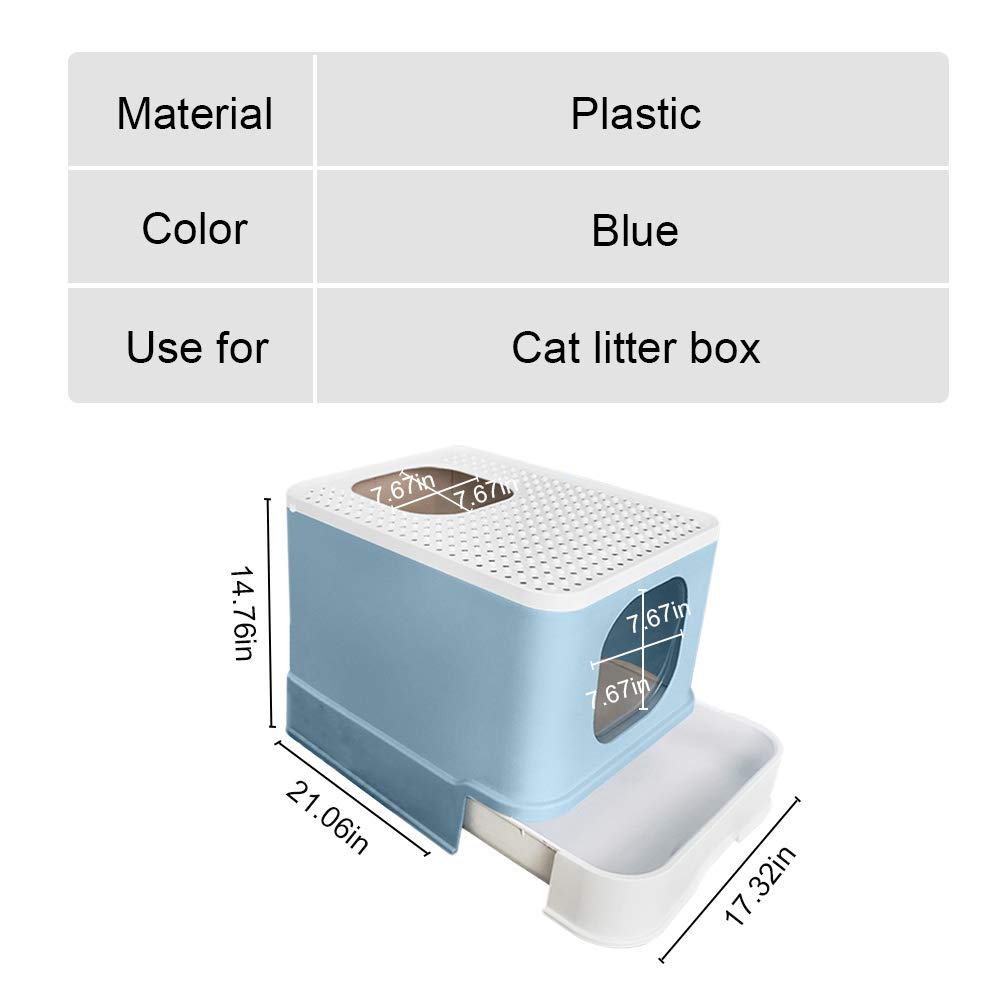 Self-Cleaning Enclosed Cat Litter Box with Detachable Drawer & Scoop - Top Exit & Front Entry Design for Odor Control - Perfect for Small Spaces & Multi-Cat Homes (Blue) - Ideal for Apartments, Pet Owners & Easy Cleanup