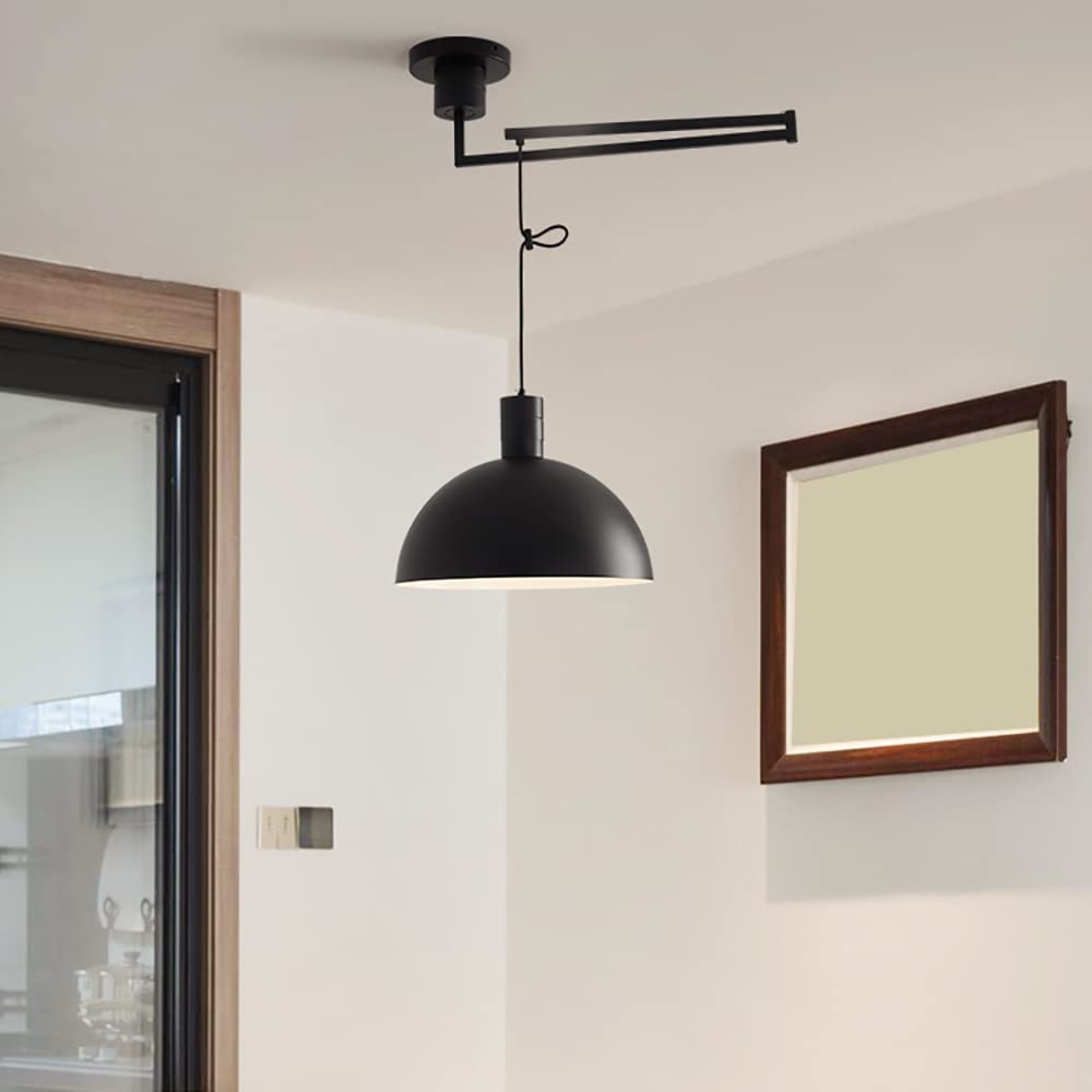 Aeyee Industrial Pendant Light Fixture - Adjustable Swing Arm Hanging Light with Dome Shade for Dining Room, Living Room, Kitchen & Bar - Black Modern Ceiling Lamp for Home Decor & Commercial Spaces