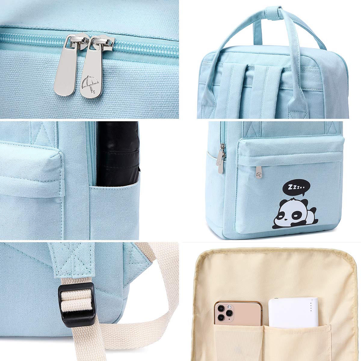 Cute Panda Backpack for Women & Girls - Lightweight Canvas School Bag (Blue) - Perfect for School & Travel