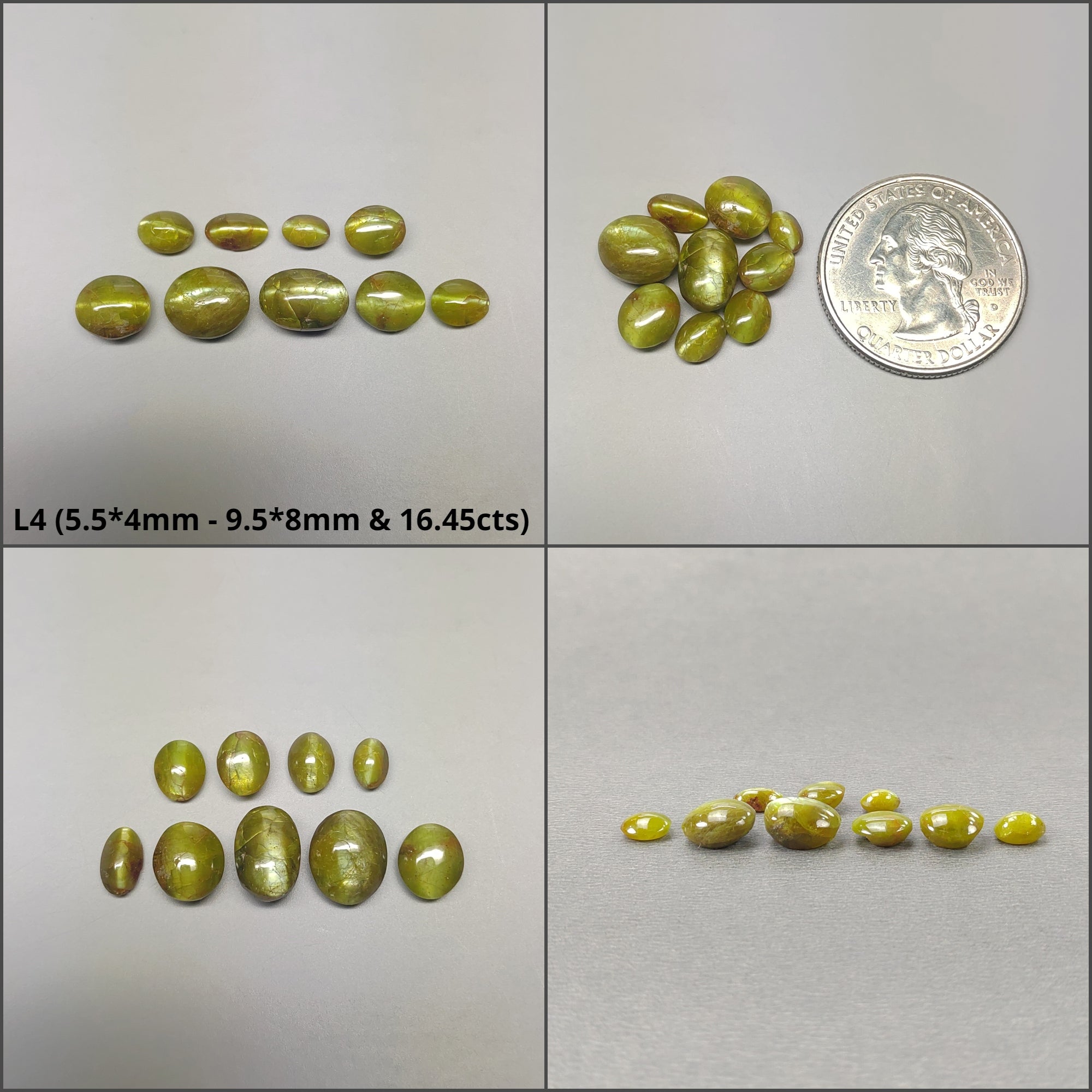 Natural Untreated Chrysoberyl Cat's Eye Gemstone Cabochon - Oval Shape (6pcs/7pcs/9pcs) | Healing Crystal for Jewelry Making, Meditation & Energy Work