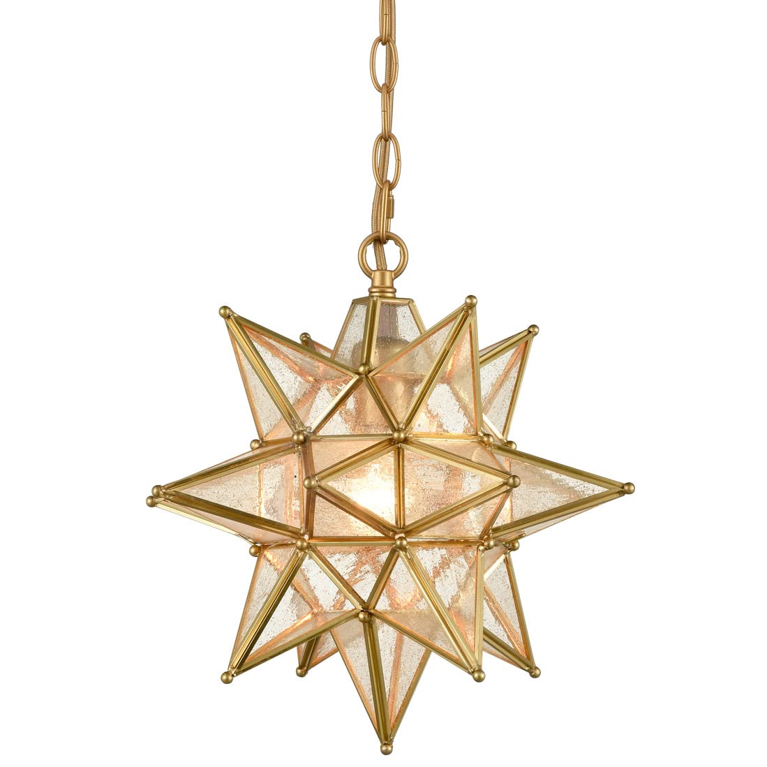 DIRYZON 13-Inch Modern Moravian Star Pendant Light - Gold Hanging Ceiling Light with Seeded Glass for Kitchen Island, Dining Room, Bedroom & Living Room Lighting