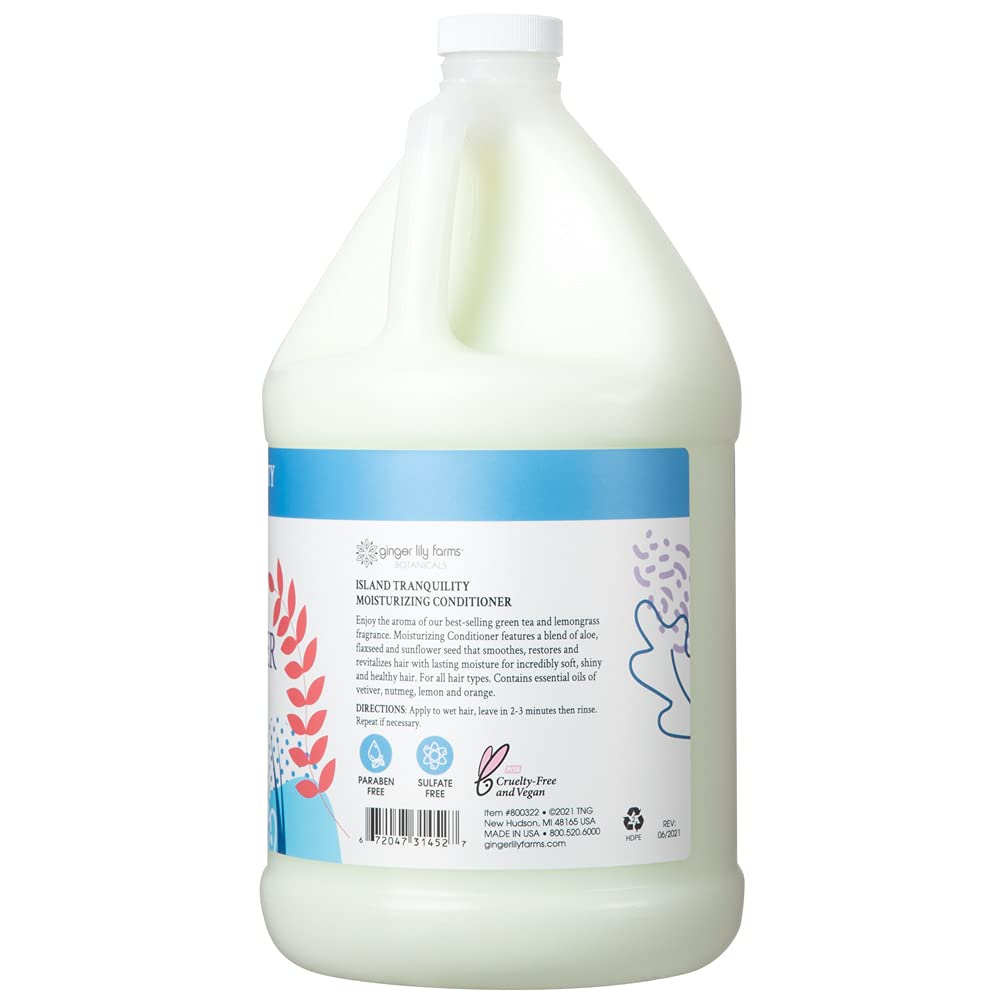 Ginger Lily Farms Botanicals Moisturizing Conditioner for Dry Hair - Island Tranquility Scent with Green Tea & Lemongrass | 100% Vegan & Cruelty-Free | 1 Gallon Refill (Pack of 4) | Perfect for Salons, Spas & Eco-Conscious Homes