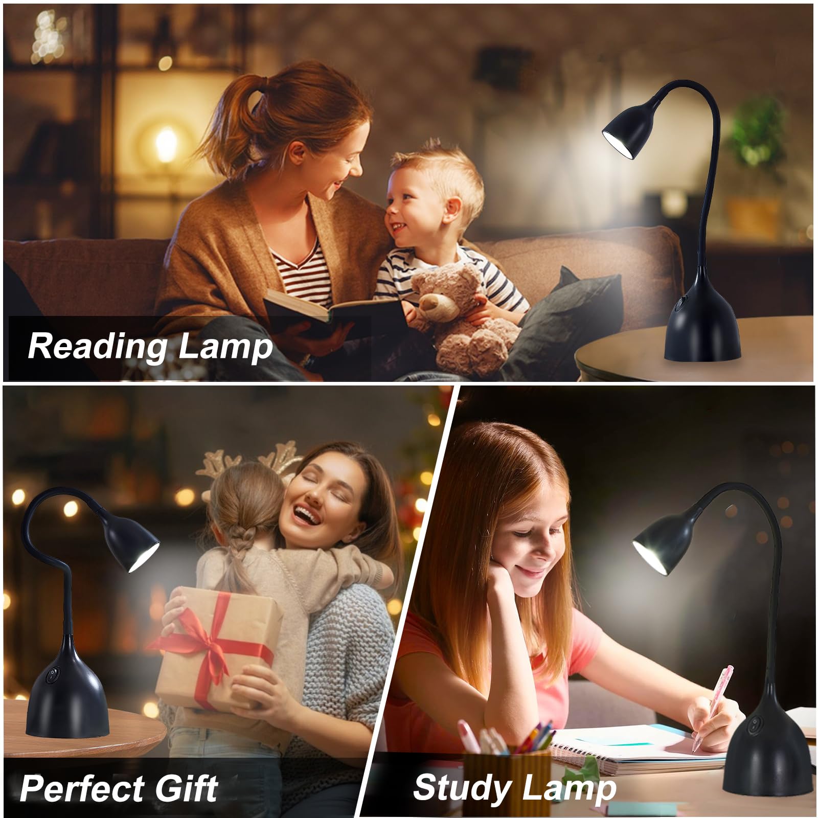 Adjustable LED Desk Lamp for Home Office & Study - Flexible Gooseneck Reading Light with Eye-Caring Technology - Perfect for College Dorm Rooms, Night Reading & Computer Work (Black)
