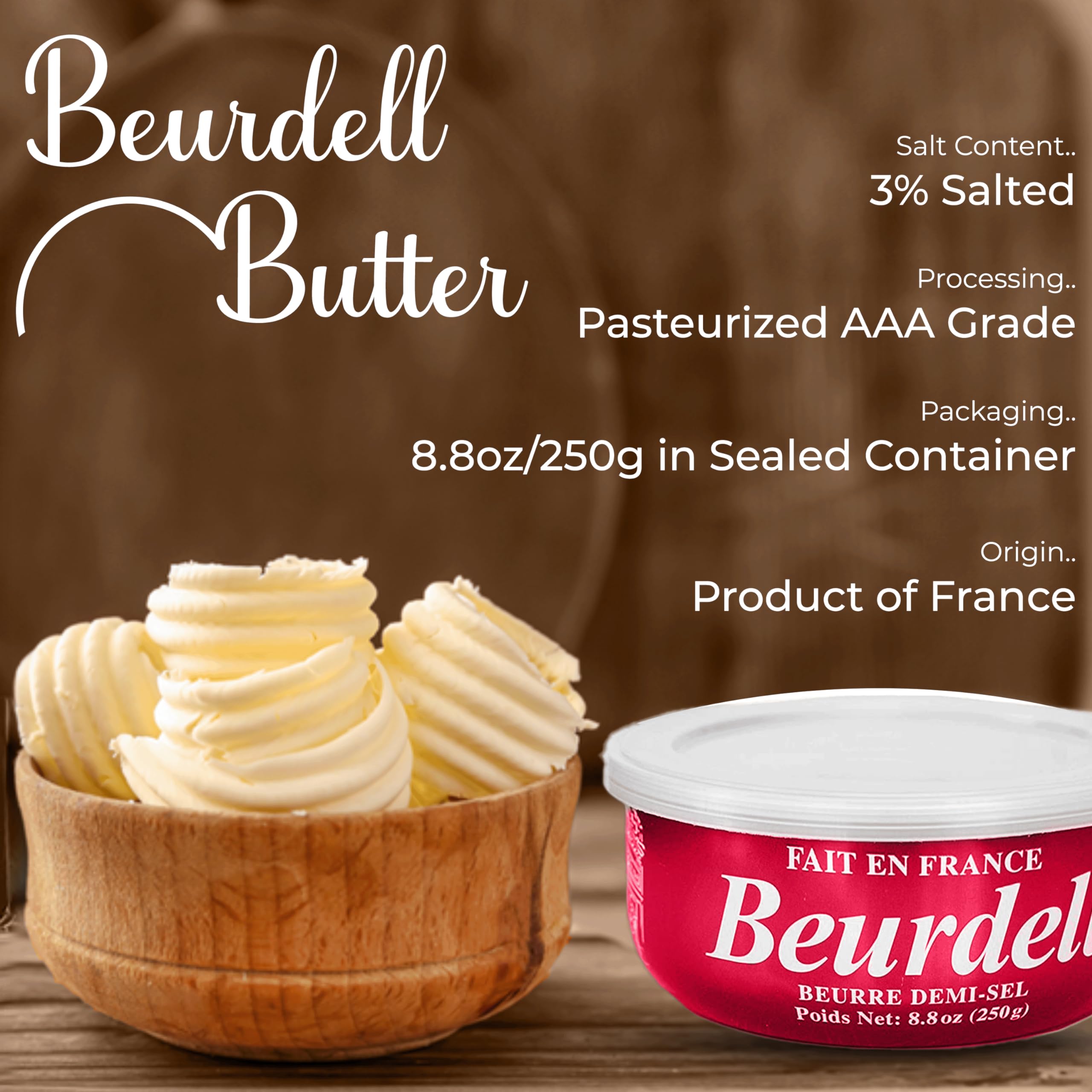 Beurdell French Salted Real Canned Butter - 100% Natural Pasteurized Butter from France | 24-Pack for Cooking, Baking, Emergency Survival Kit & Hurricane Preparedness - Perfect for Camping, RV Trips & Long-Term Food Storage