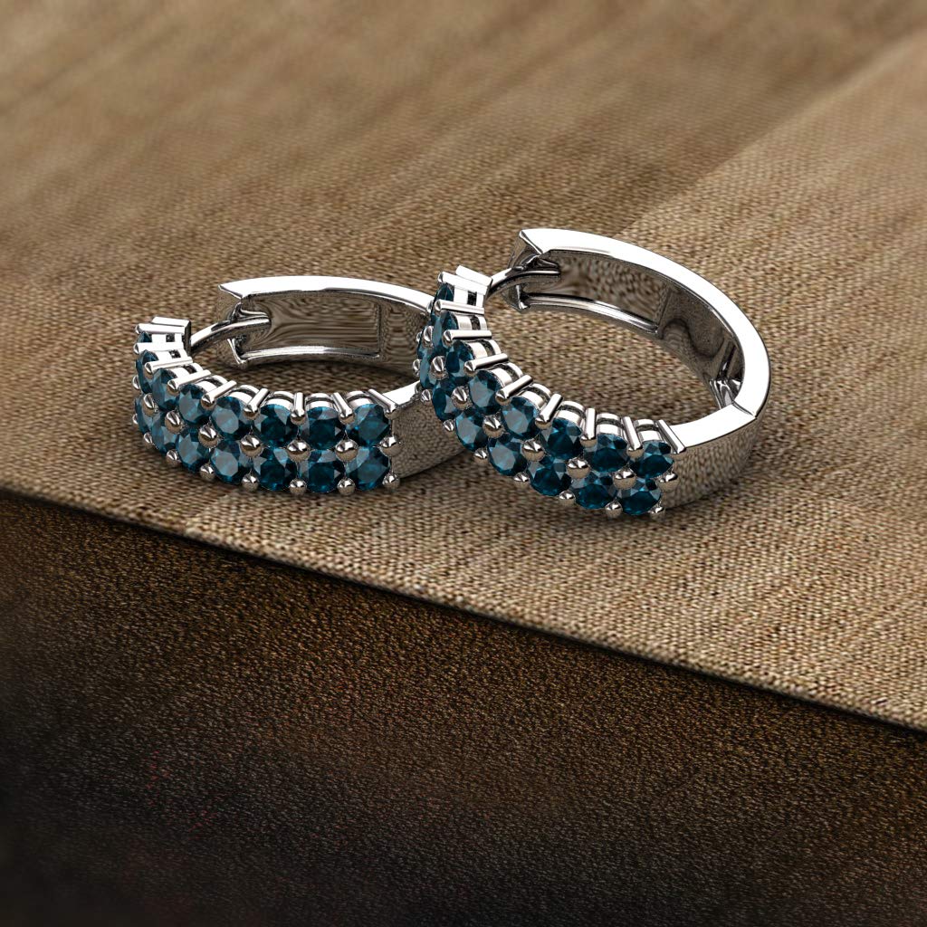 Blue Diamond Double Row Hoop Earrings 1.10 Carat Total Weight 14K White Gold - Perfect for Weddings, Parties & Special Occasions