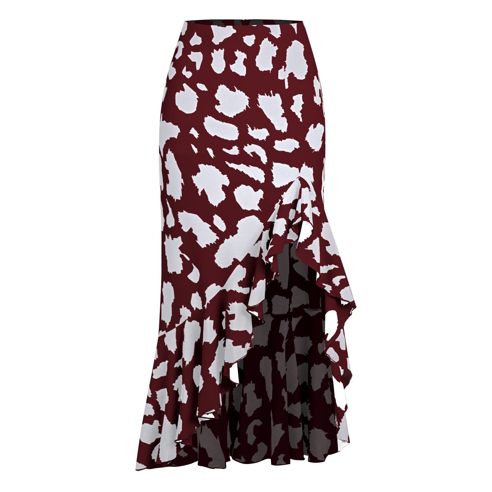 Women's Midi Skirt with Ruffles & High Thigh Split - Animal Print Casual Swing Skirt with Zipper | Perfect for Party, Date Night & Everyday Wear