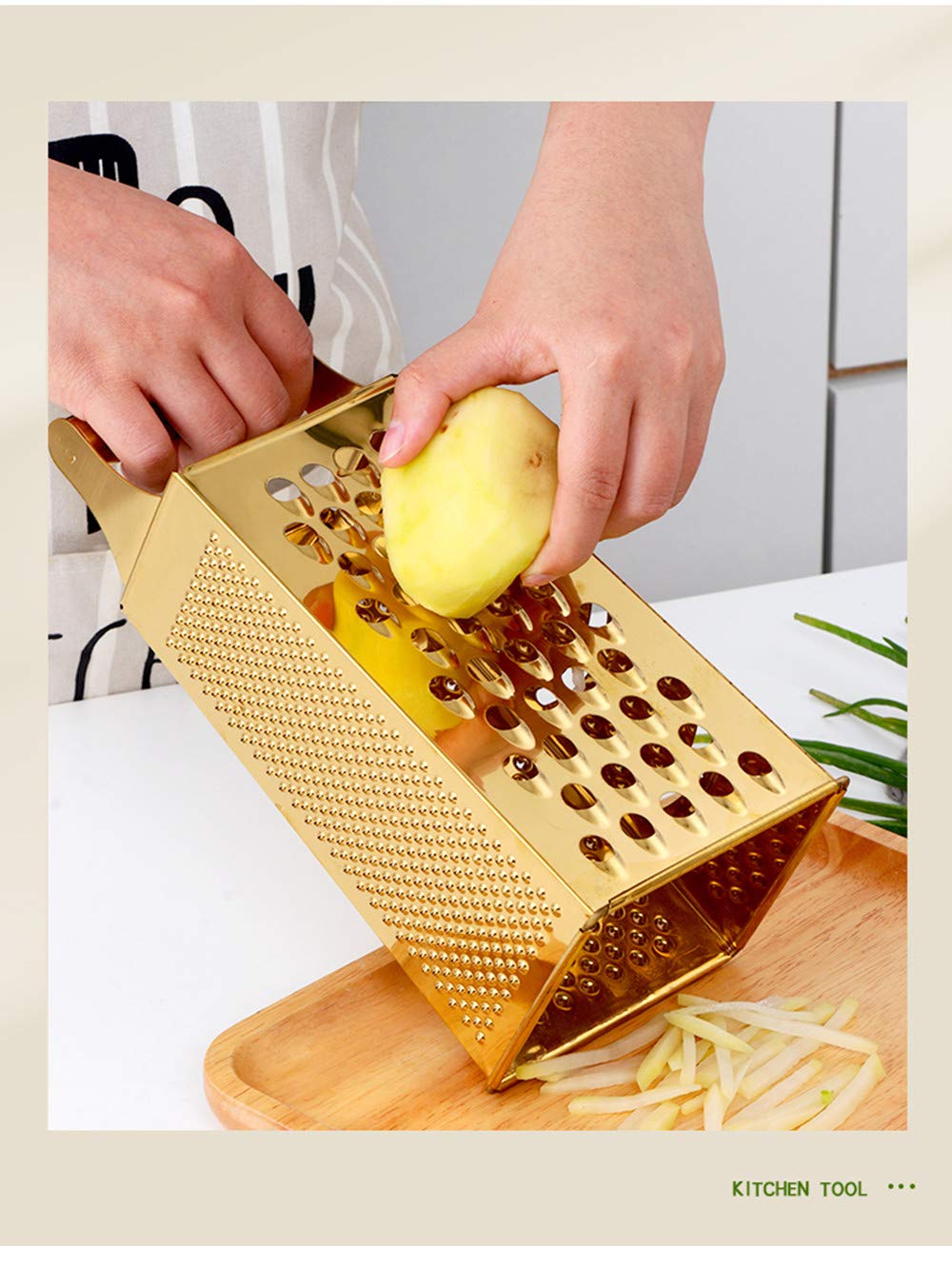 4-Sided Stainless Steel Cheese Grater & Vegetable Slicer - 9.2 Inch Large Box Grater for Parmesan, Veggies, Ginger, Fruits (Gold) - Perfect for Kitchen Prep, Salad Making & Meal Prepping