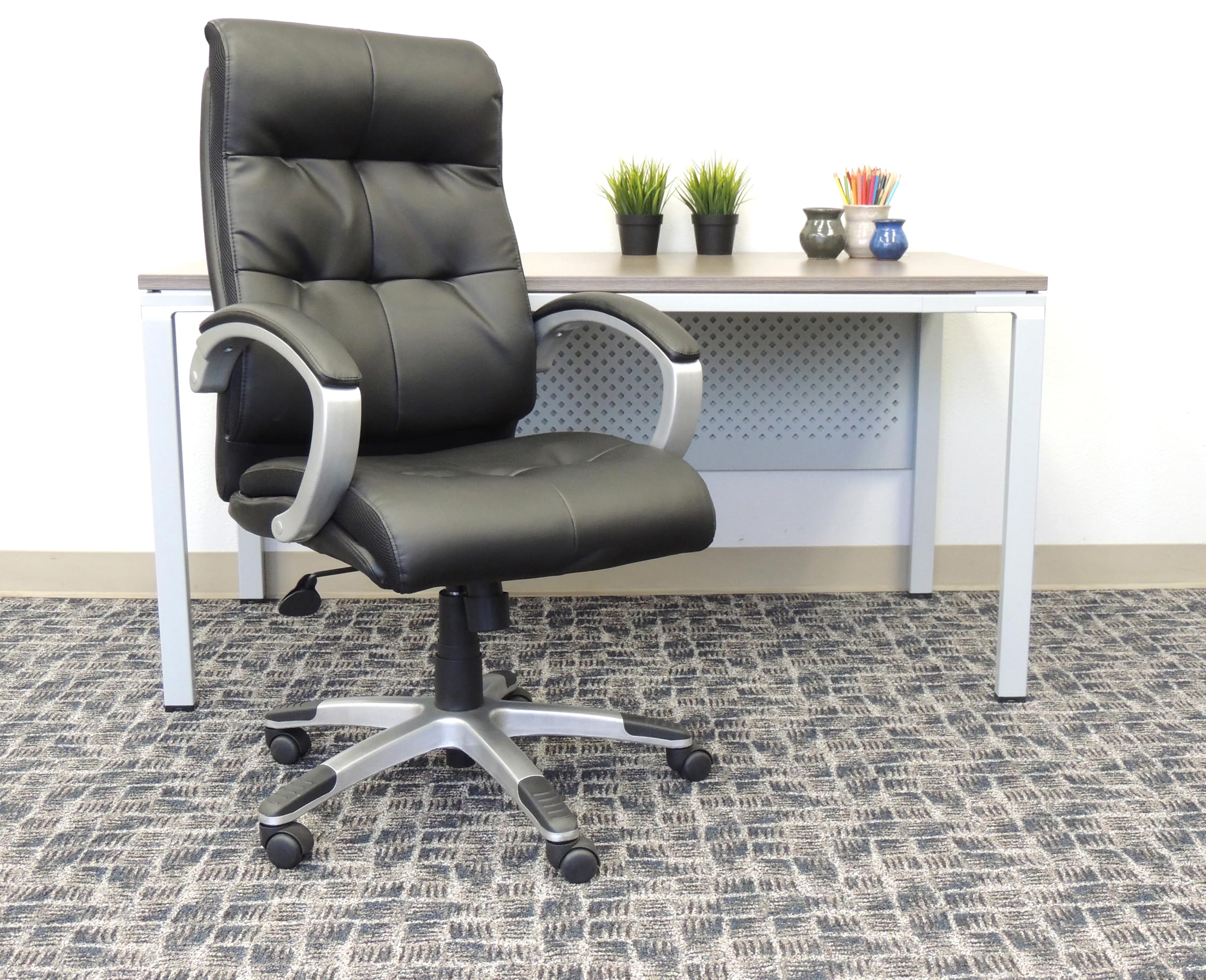 Premium Black Double Plush High Back Executive Office Chair - Ergonomic Swivel Desk Chair with Adjustable Height & Lumbar Support for Home Office, Conference Rooms & Corporate Workspaces